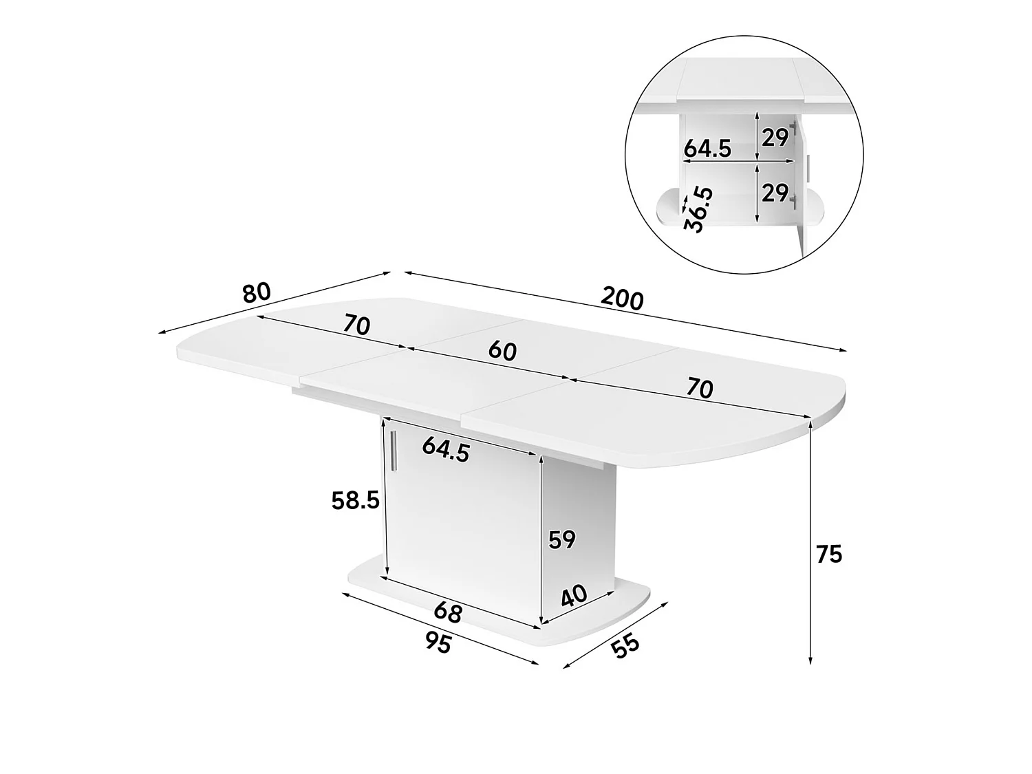 Table a manger ovale extensible 140 a 200 cm avec meuble de rangement pour 6 a 8 personnes