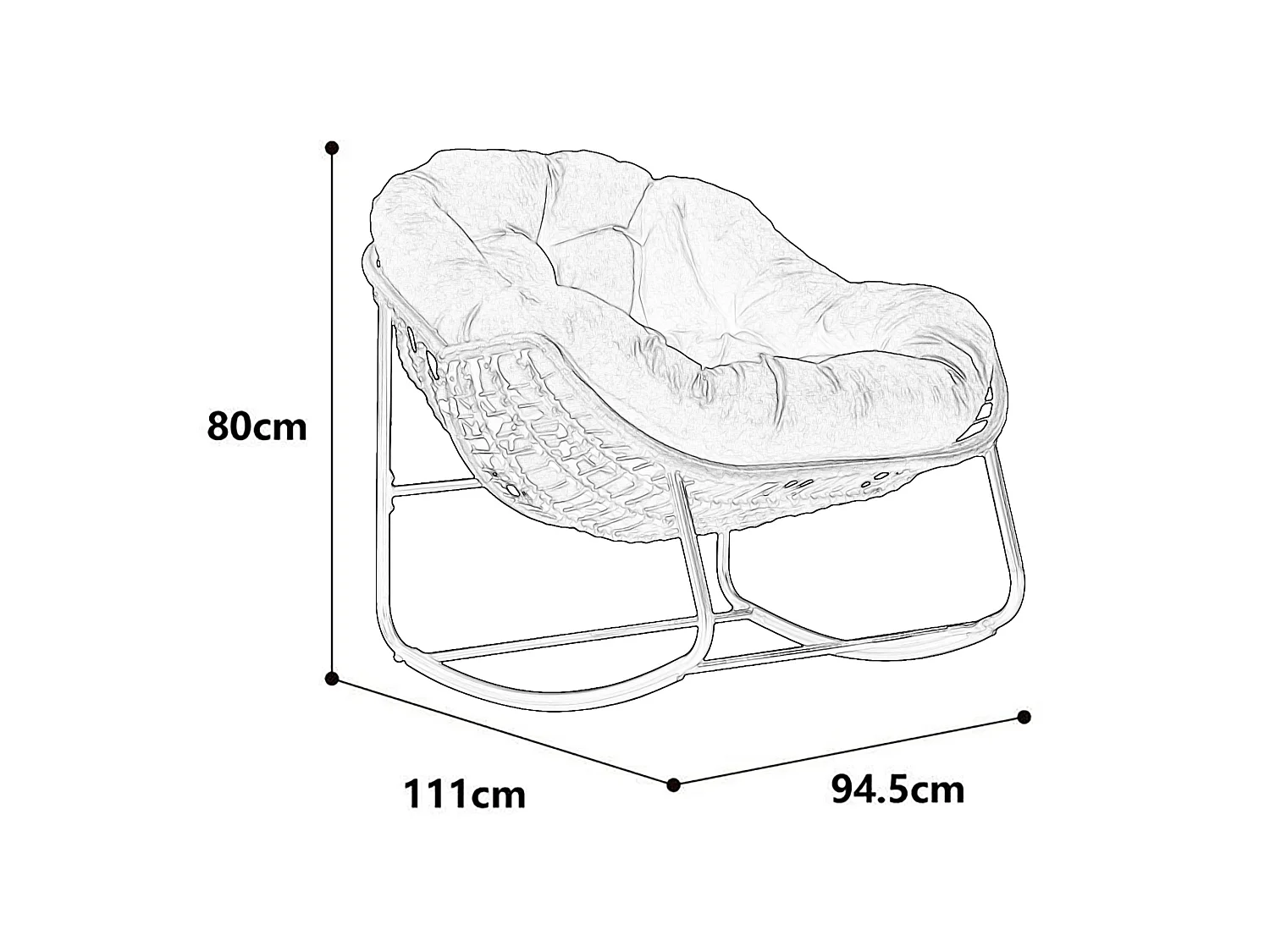 Silla mecedora huevo grande exterior salón ratán con cojín grueso y estructura de acero