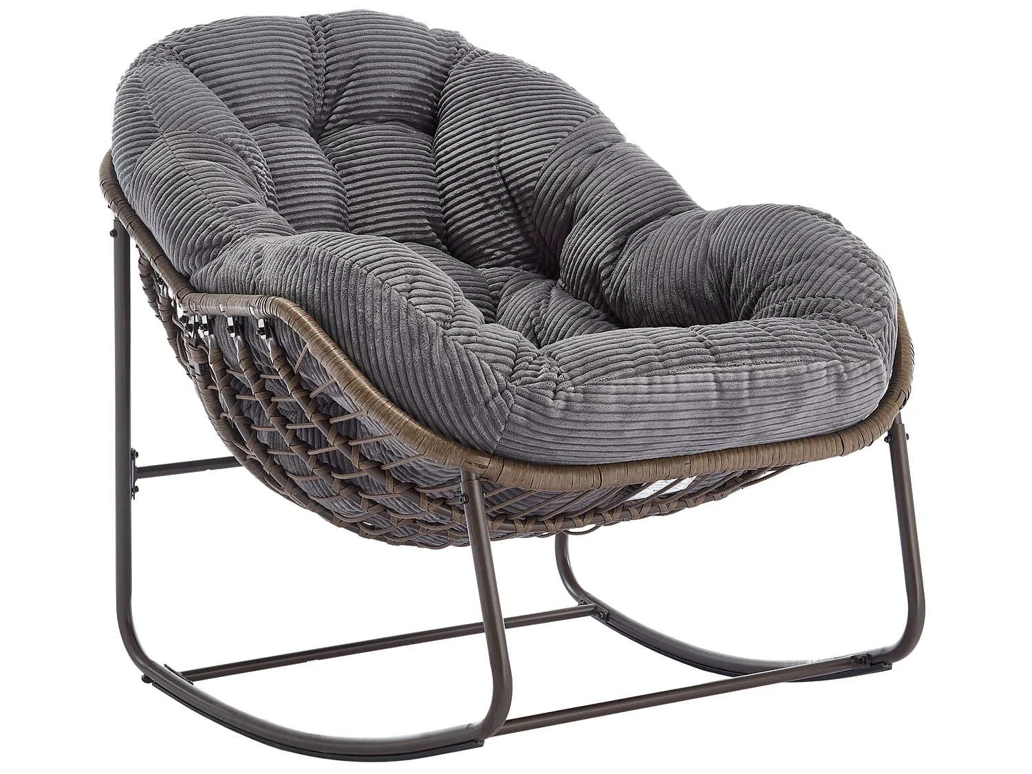 Silla mecedora huevo grande exterior salón ratán con cojín grueso y estructura de acero