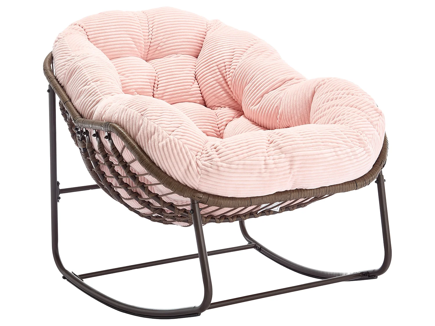 Silla mecedora huevo grande exterior salón ratán con cojín grueso y estructura de acero