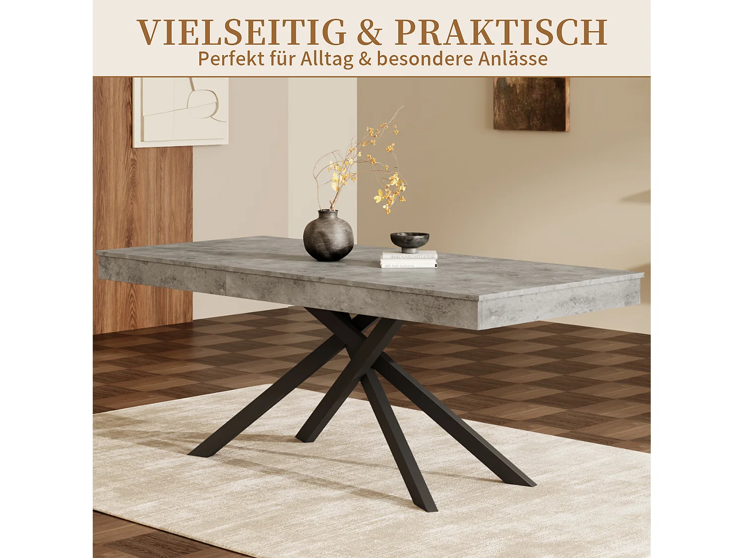 Table a manger extensible 140 a 180 cm avec rangement et pieds metal pour 6 a 8 personnes