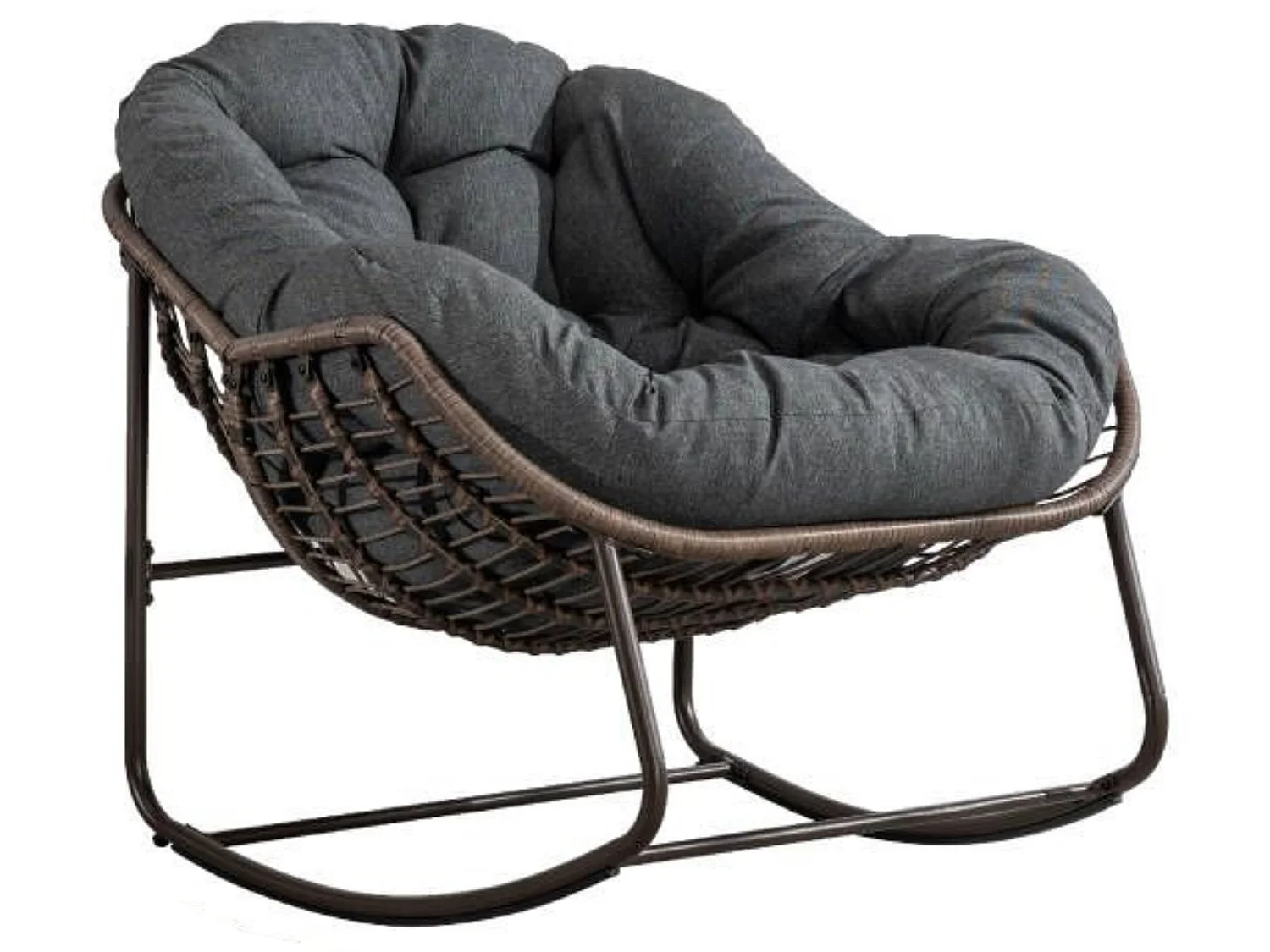 Grand fauteuil à bascule oeuf extérieur salon rotin avec coussin épais et structure acier