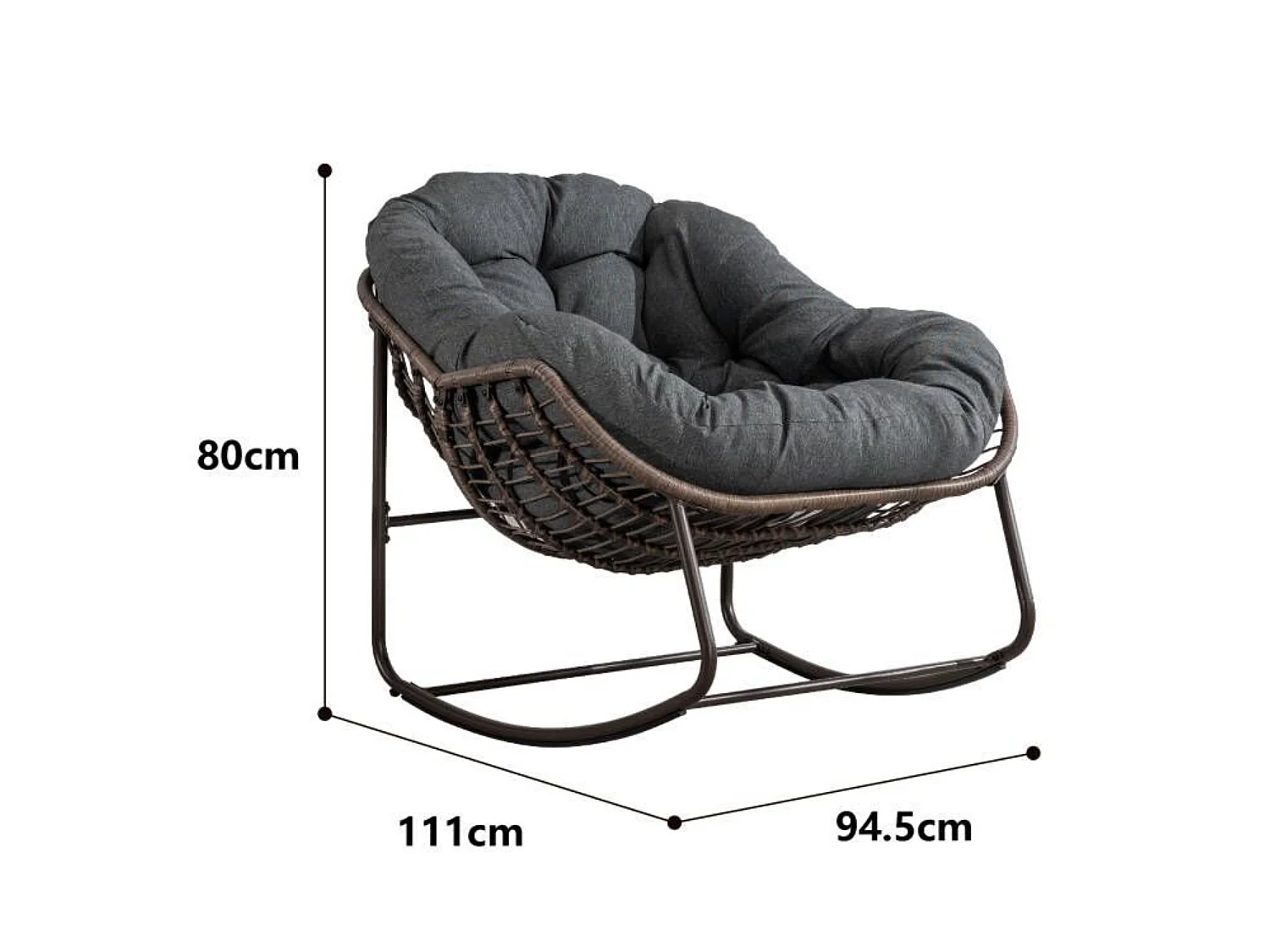 Grand fauteuil à bascule oeuf extérieur salon rotin avec coussin épais et structure acier