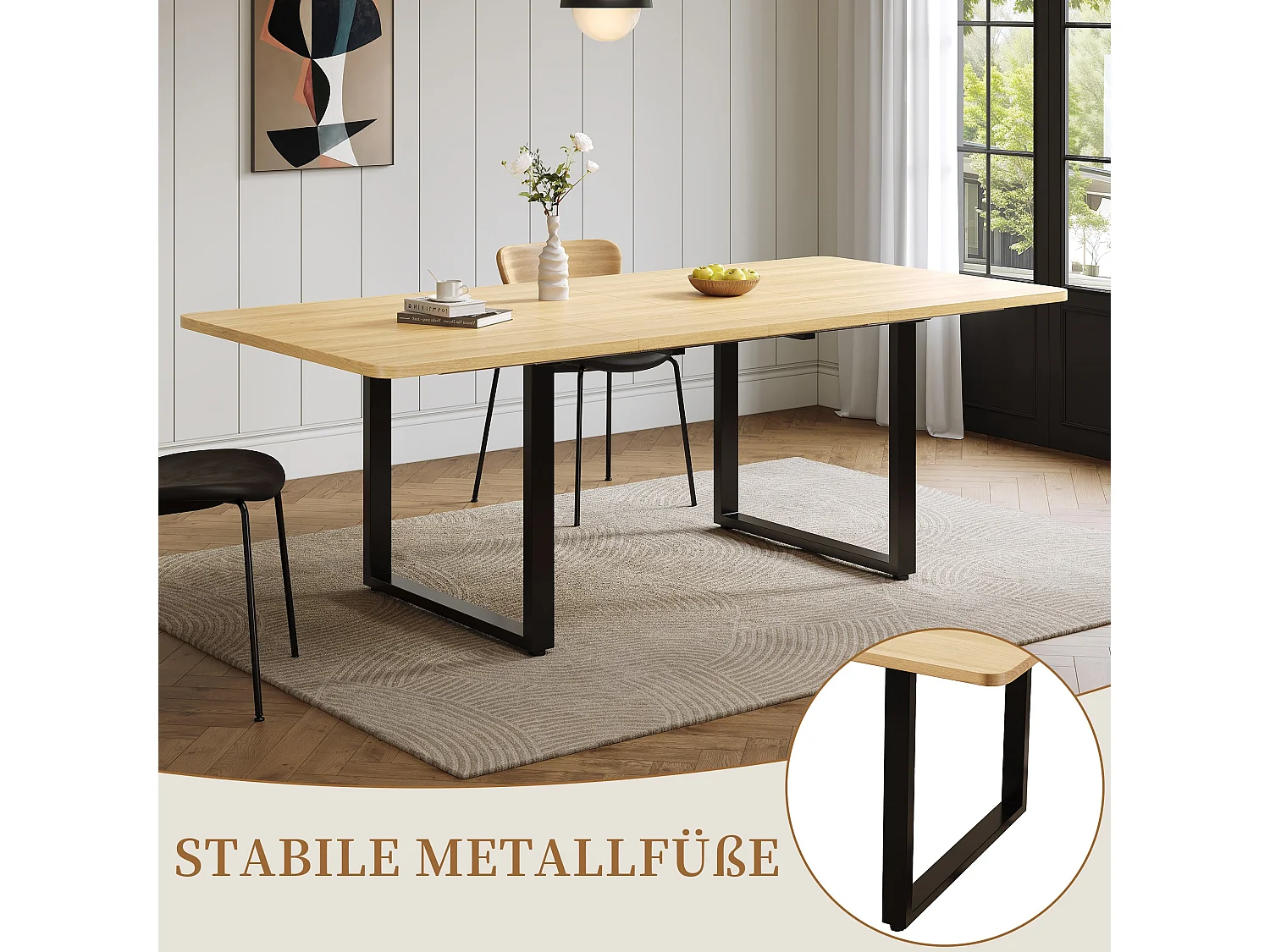 Table a manger extensible 140 a 220 cm avec pieds metal pour 6 a 10 personnes