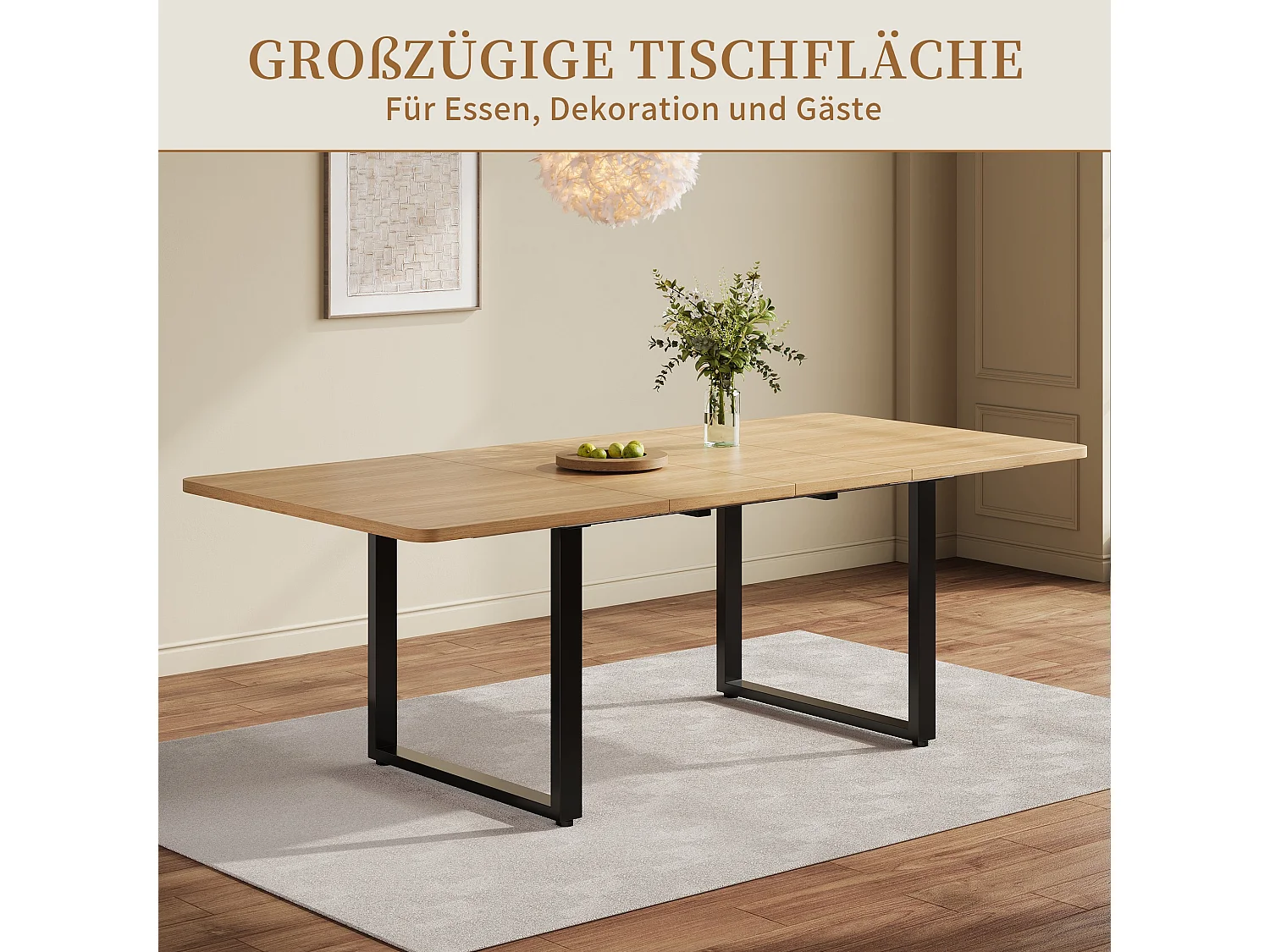Table a manger extensible 140 a 220 cm avec pieds metal pour 6 a 10 personnes