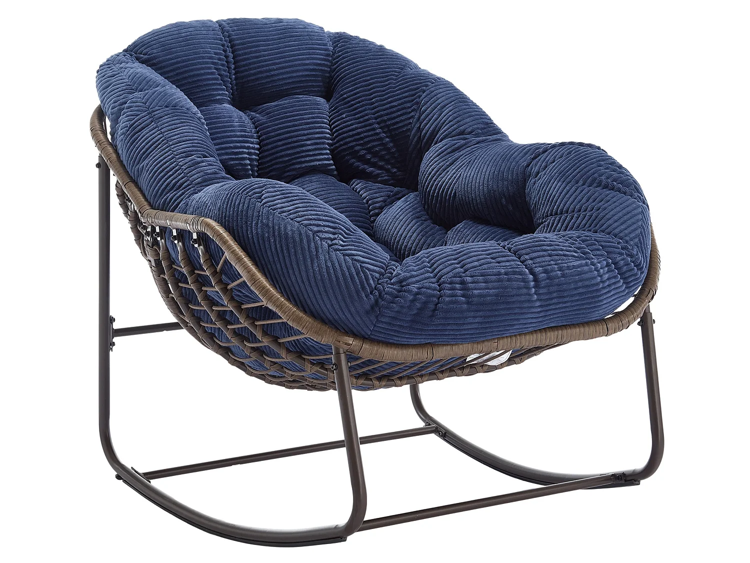 Silla mecedora huevo grande exterior salón ratán con cojín grueso y estructura de acero