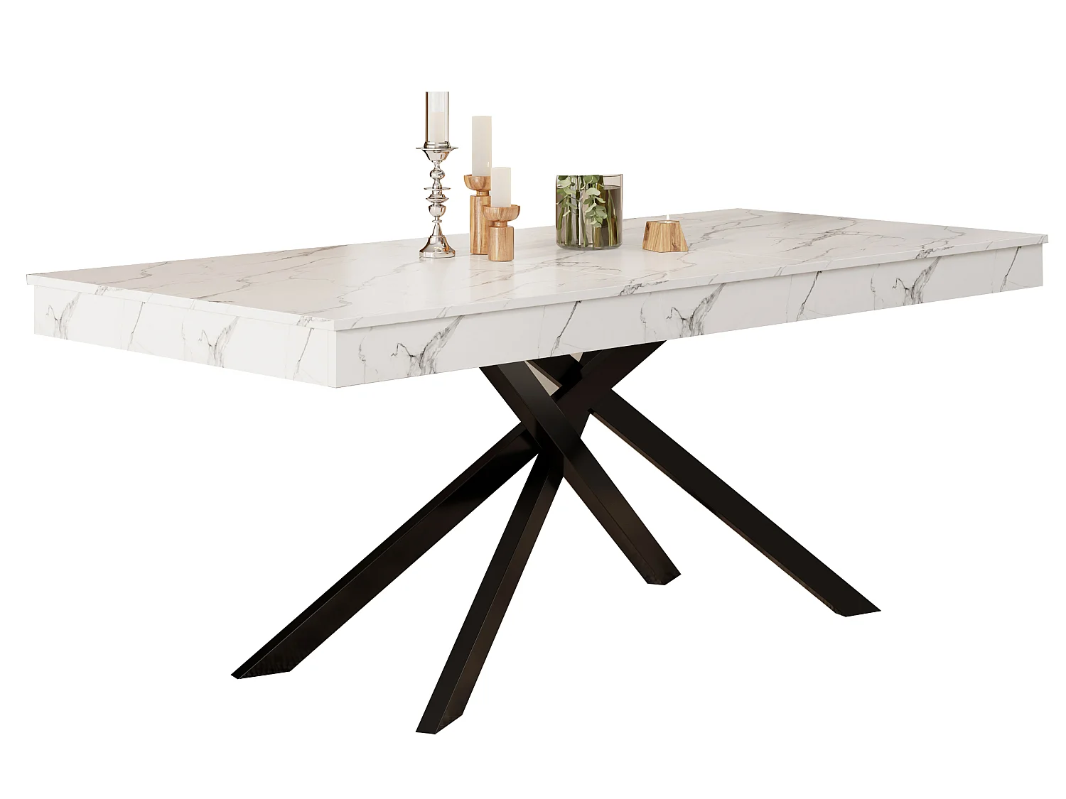 Mesa de comedor extensible 140 a 180 cm con almacenaje y patas metalicas para 6 a 8 personas