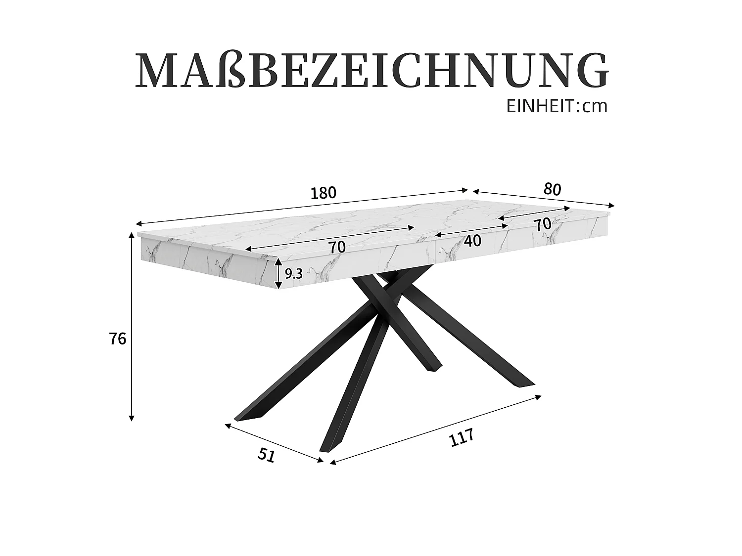 Mesa de comedor extensible 140 a 180 cm con almacenaje y patas metalicas para 6 a 8 personas