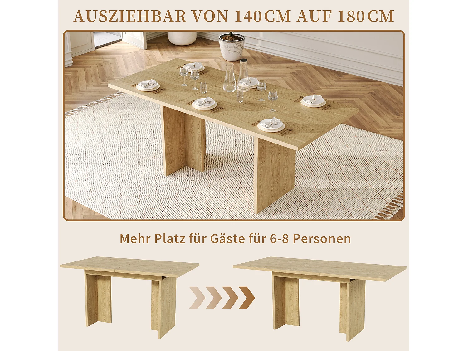 Table a manger extensible 140 a 180 cm avec rangement cache pour 6 a 8 personnes