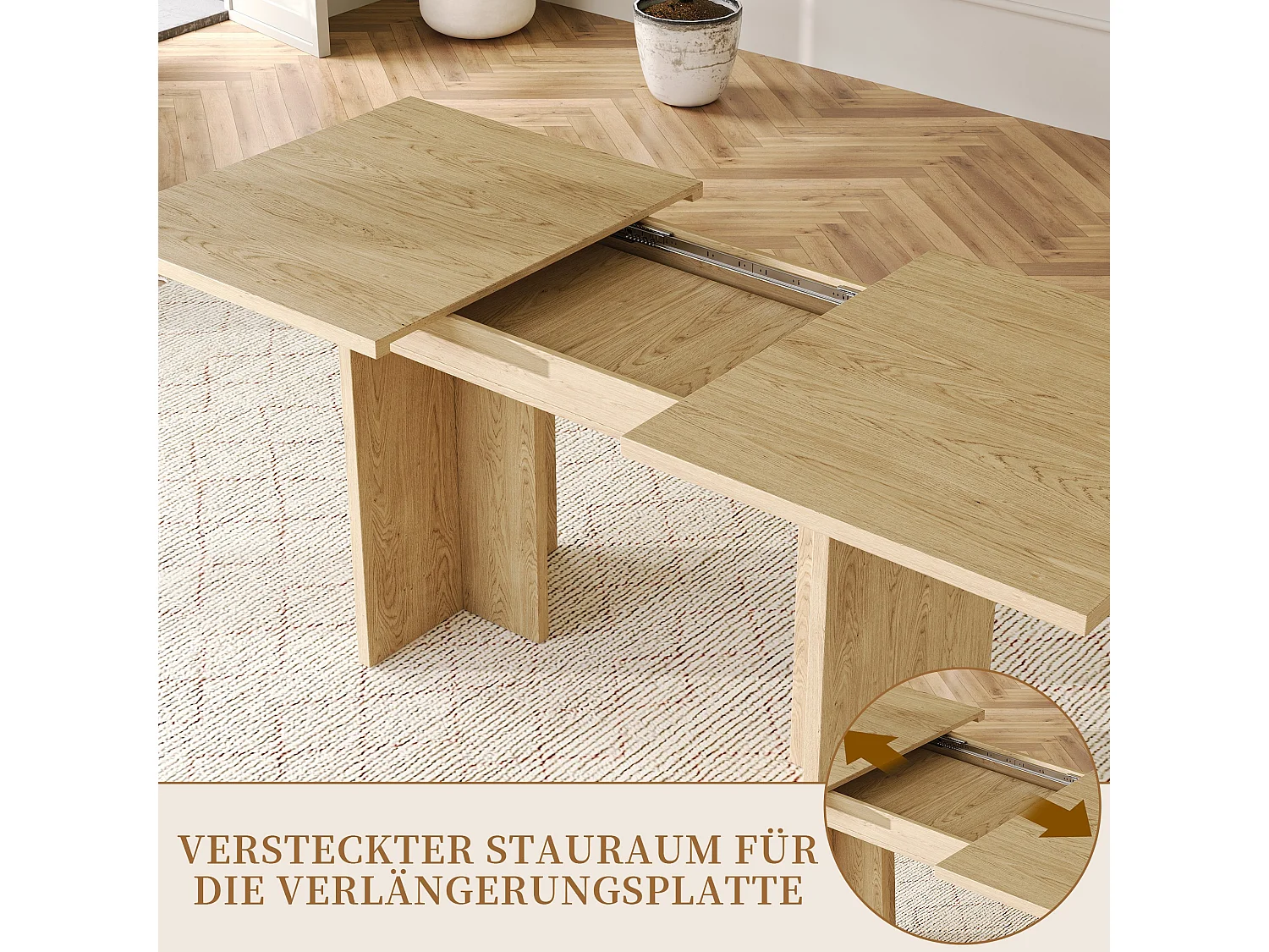 Table a manger extensible 140 a 180 cm avec rangement cache pour 6 a 8 personnes