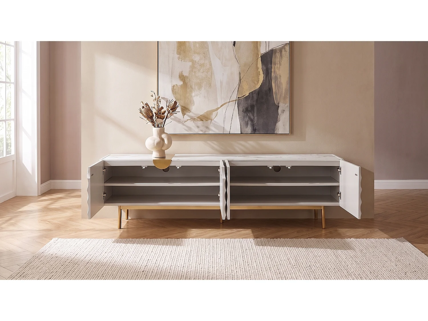 Mueble bajo - blanco Madera - FREEDA