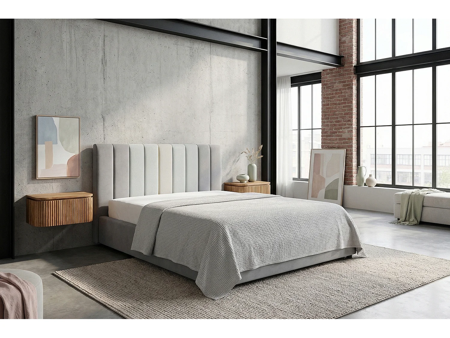 Cama tapizada - Gris terciopelo - CATTURA
