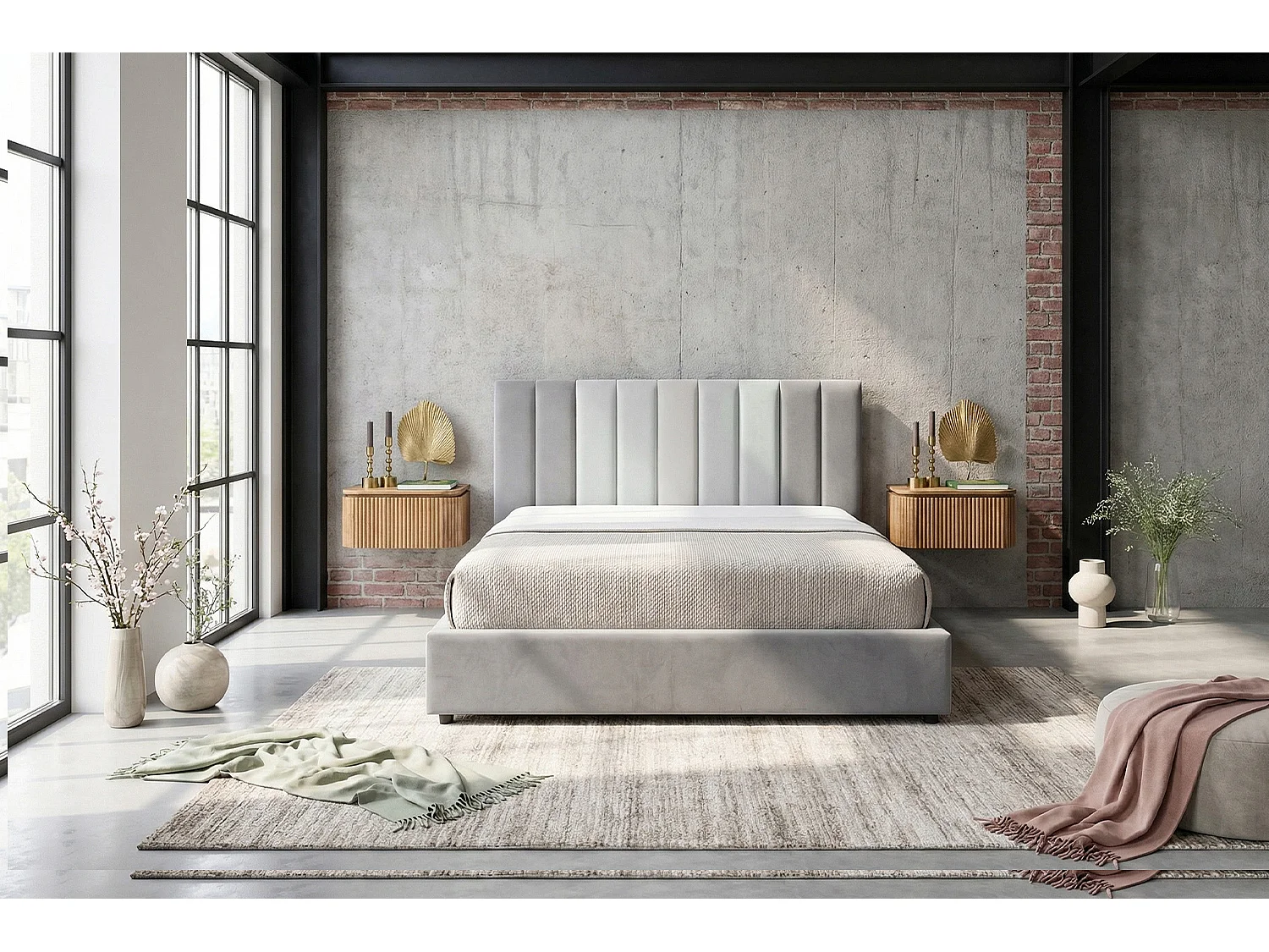 Cama tapizada - Gris terciopelo - CATTURA