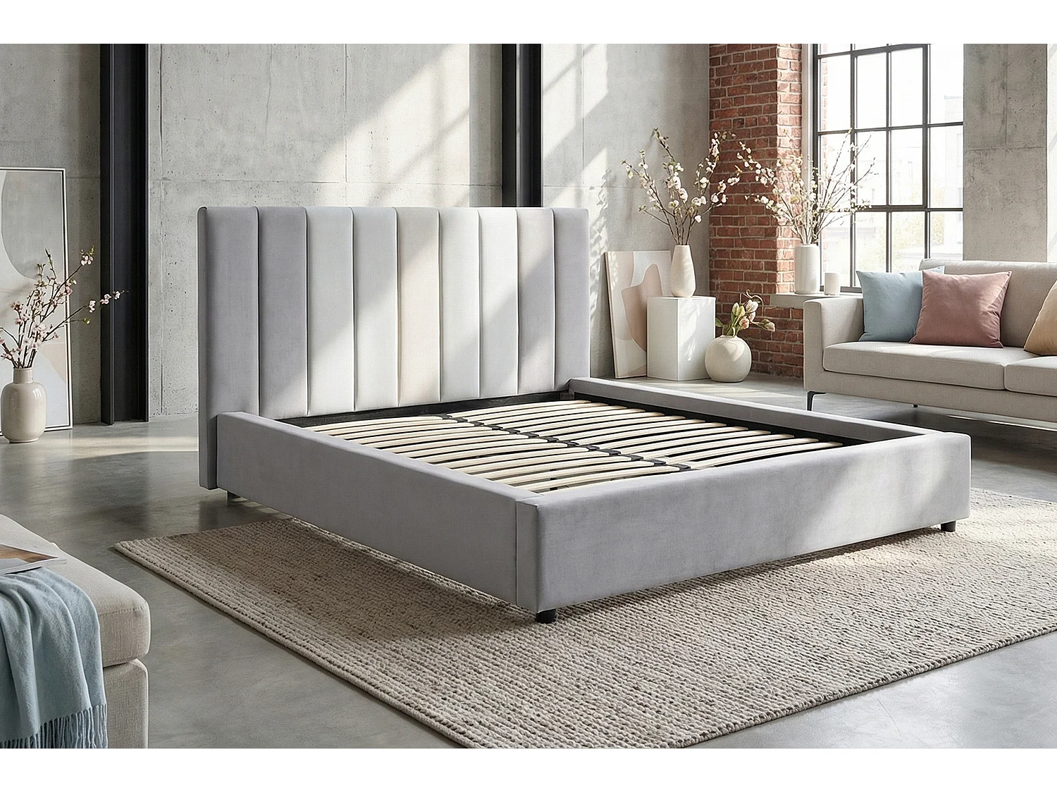 Cama tapizada - Gris terciopelo - CATTURA