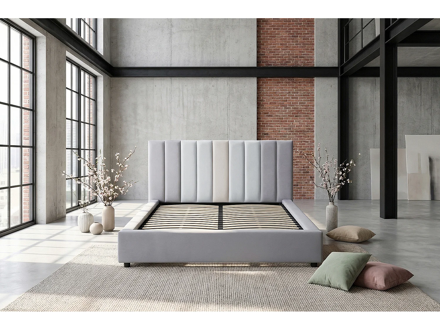 Cama tapizada - Gris terciopelo - CATTURA
