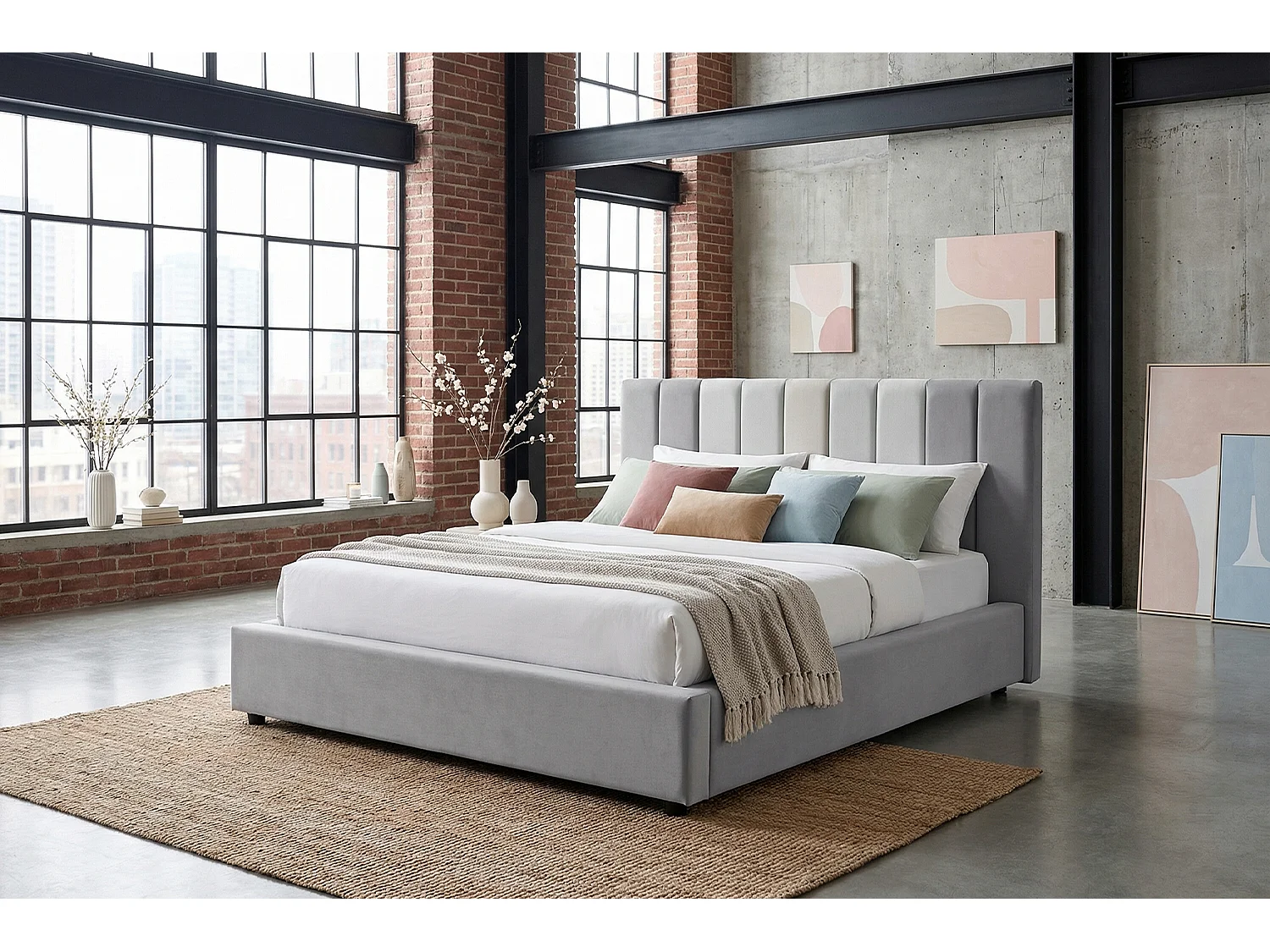 Cama tapizada - Gris terciopelo - CATTURA
