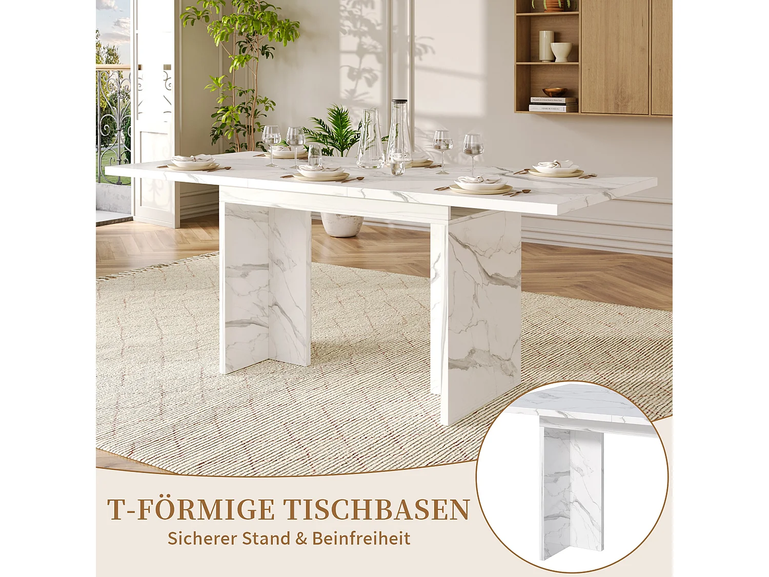 Uitschuifbare eettafel 140 tot 180 cm met verborgen opbergruimte voor 6 tot 8 personen