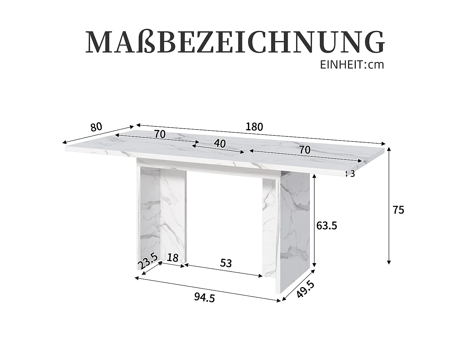 Uitschuifbare eettafel 140 tot 180 cm met verborgen opbergruimte voor 6 tot 8 personen