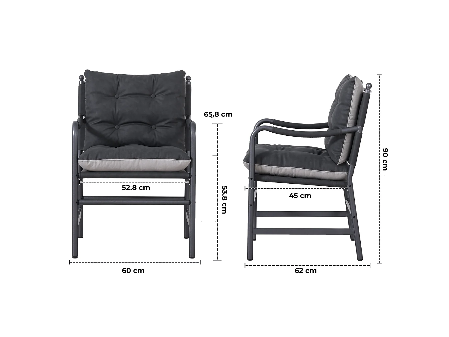 Vintage loungestoel met PU leereffect, knoopstiksels, armleuningen en metalen frame