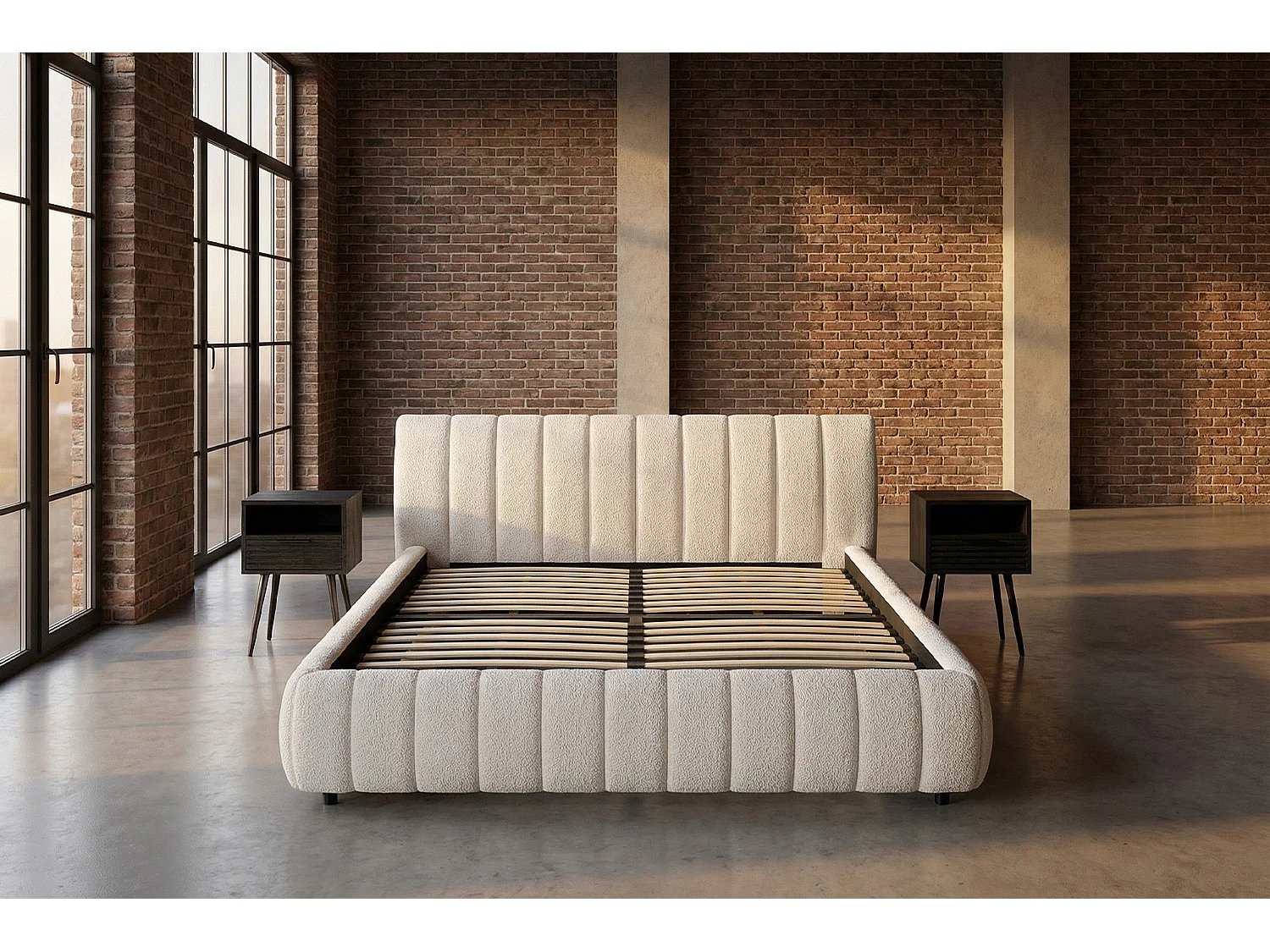 Cama tapizada - blanco crema Bouclé - ALIOTTA