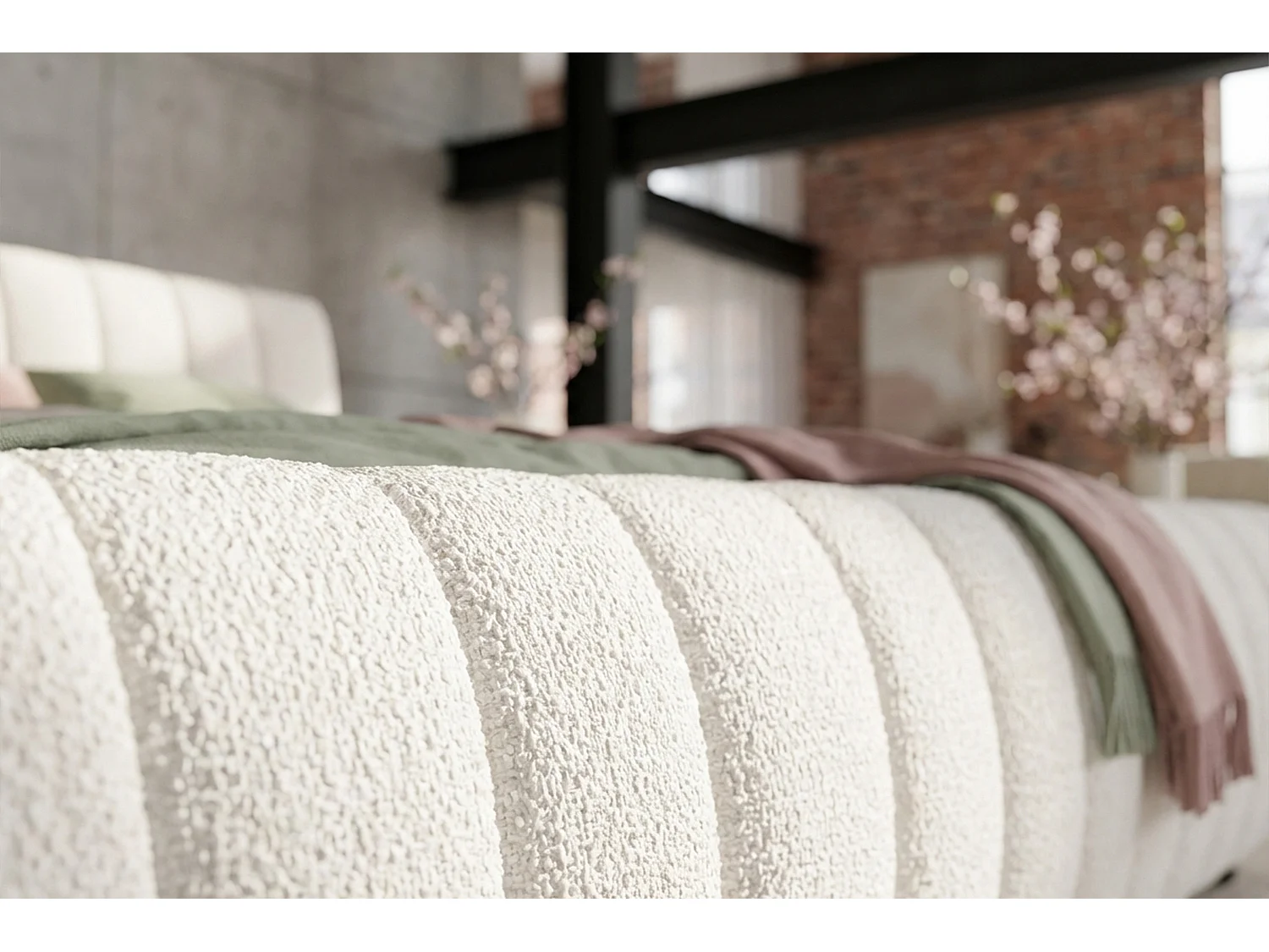 Cama tapizada - blanco crema Bouclé - ALIOTTA