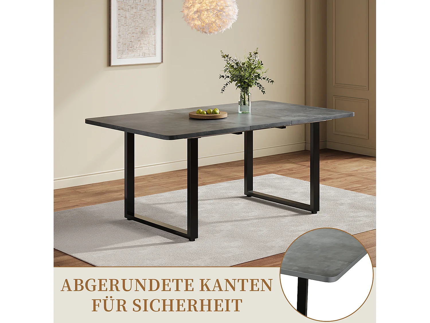 Mesa de comedor extensible 140 a 220 cm con patas metalicas para 6 a 10 personas