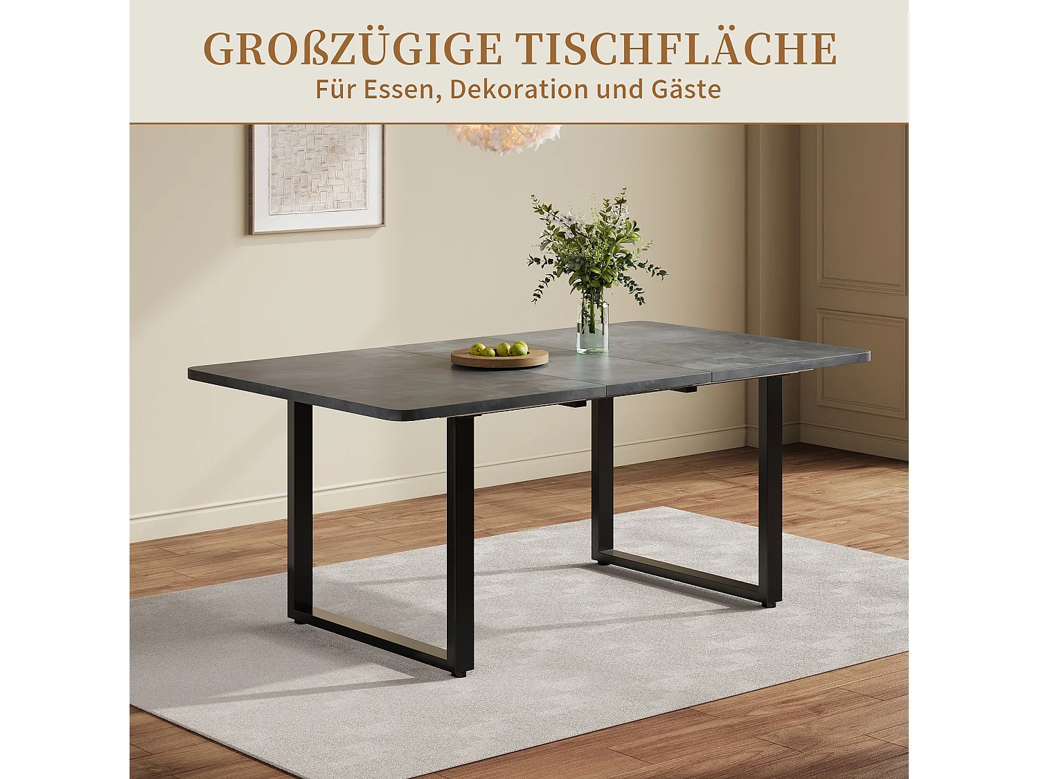 Mesa de comedor extensible 140 a 220 cm con patas metalicas para 6 a 10 personas