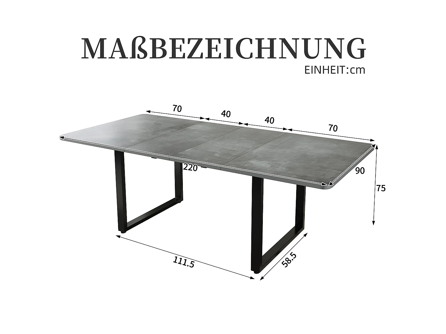 Mesa de comedor extensible 140 a 220 cm con patas metalicas para 6 a 10 personas