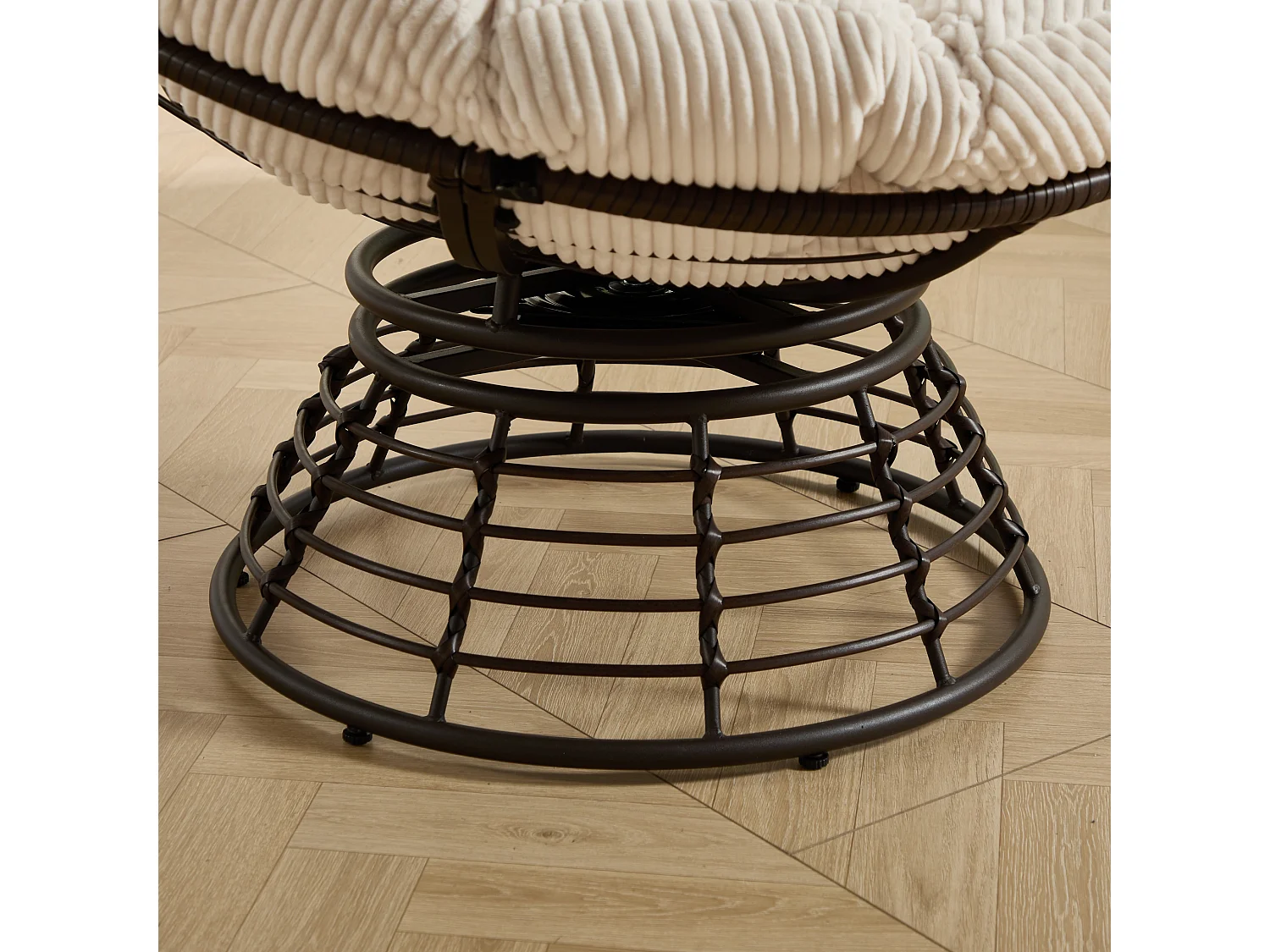 Fauteuil pivotant Papasan avec assise ronde de 92 cm, coussin épais et structure acier