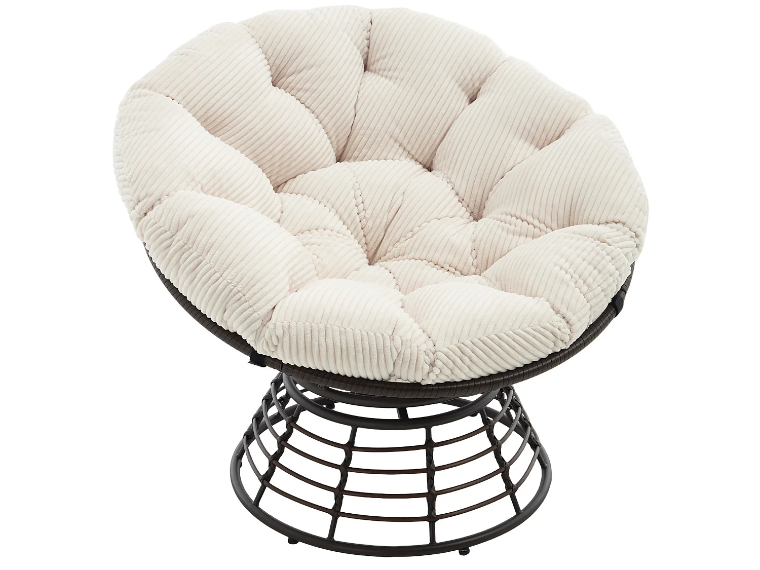 Fauteuil pivotant Papasan avec assise ronde de 92 cm, coussin épais et structure acier