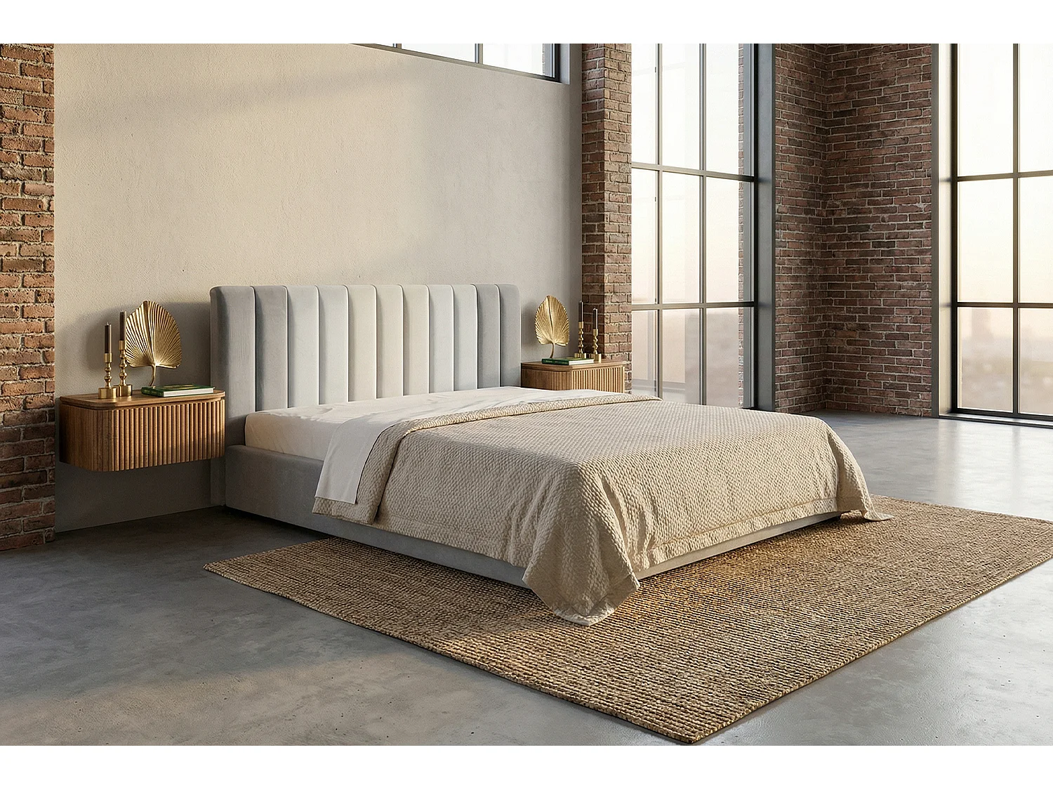 Cama tapizada - Gris terciopelo - CATTURA