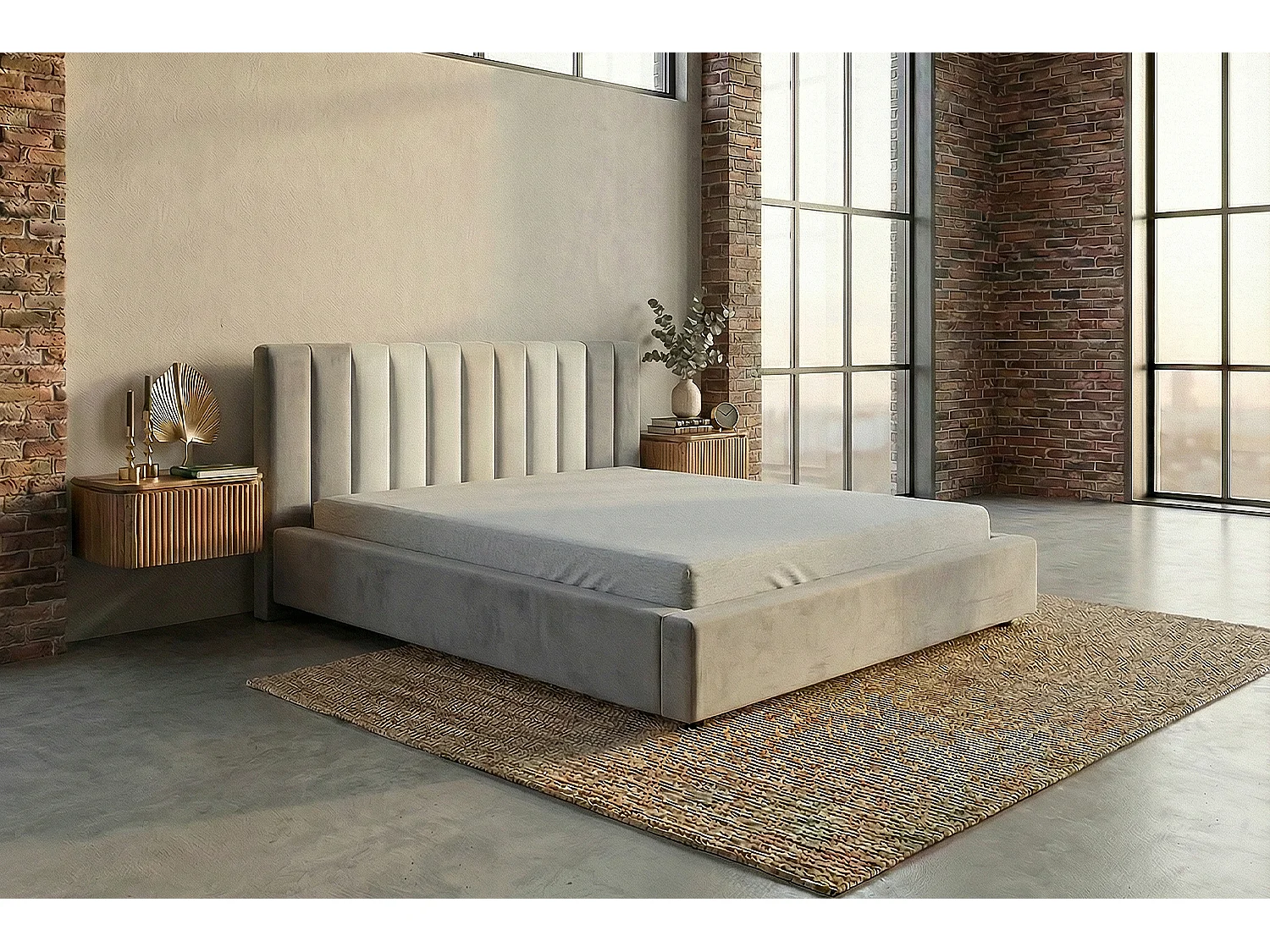 Cama tapizada - Gris terciopelo - CATTURA