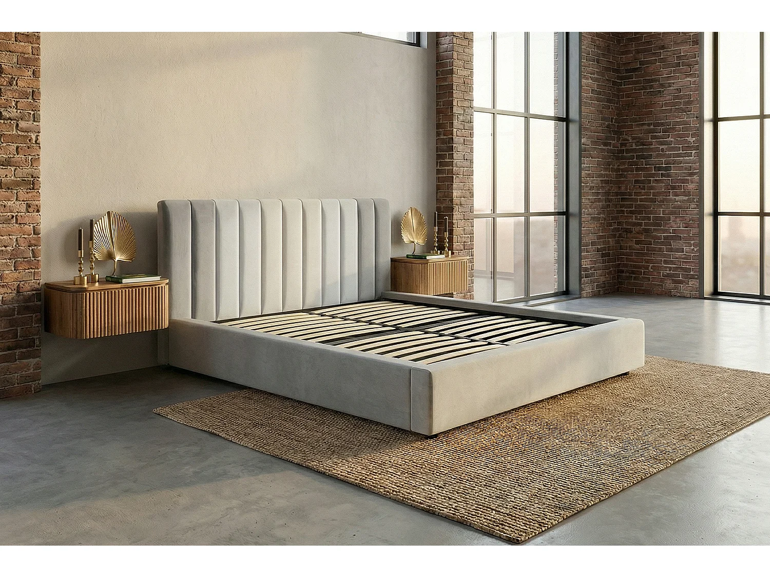 Cama tapizada - Gris terciopelo - CATTURA