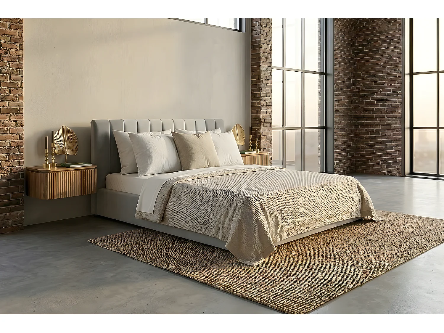 Cama tapizada - Gris terciopelo - CATTURA
