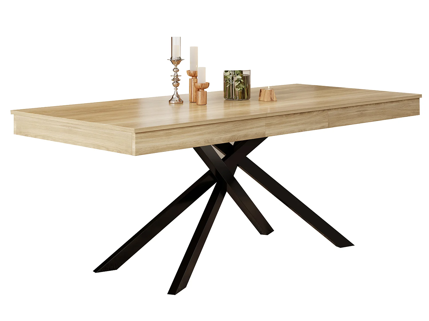 Mesa de comedor extensible 140 a 180 cm con almacenaje y patas metalicas para 6 a 8 personas
