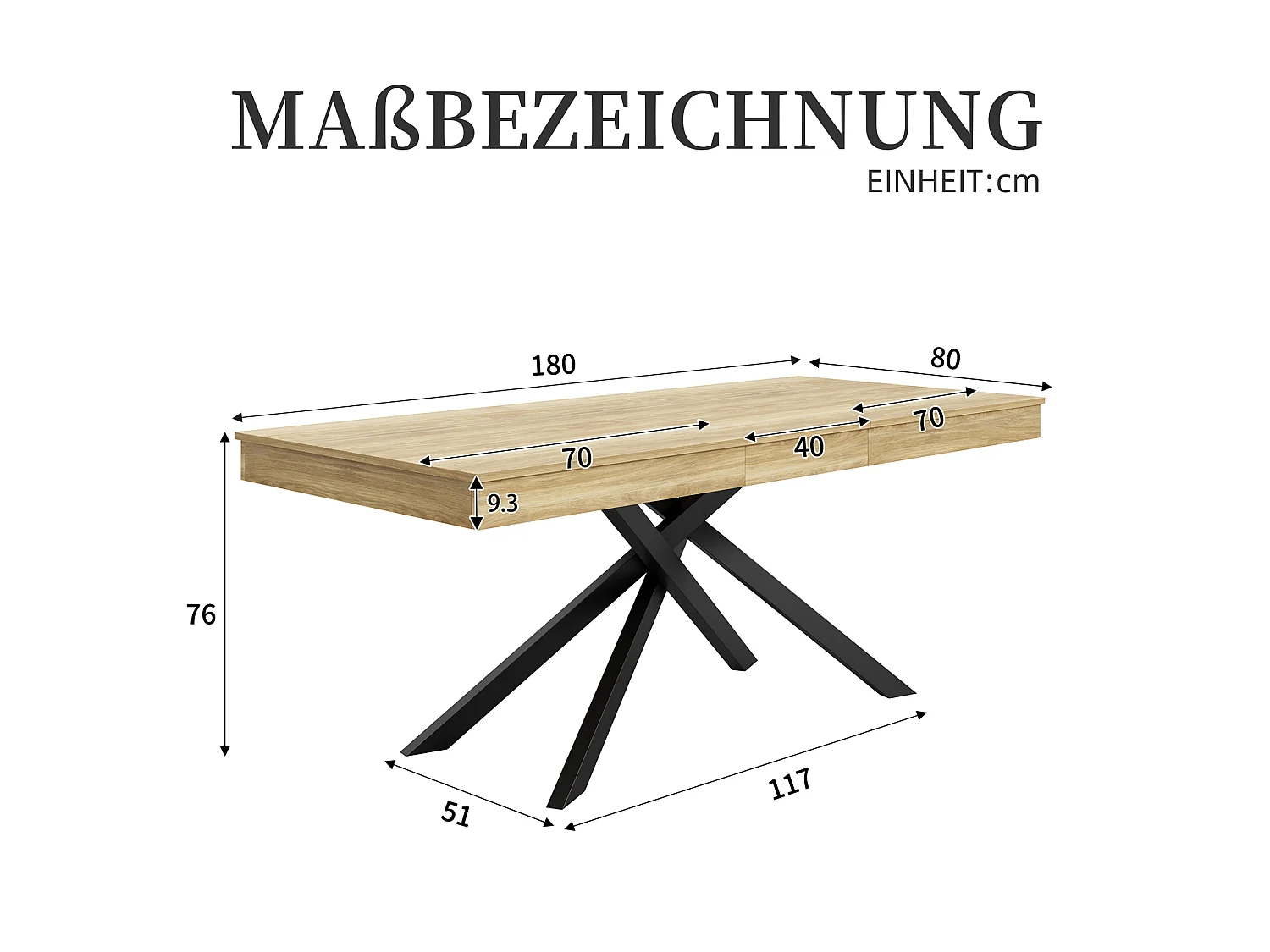 Mesa de comedor extensible 140 a 180 cm con almacenaje y patas metalicas para 6 a 8 personas