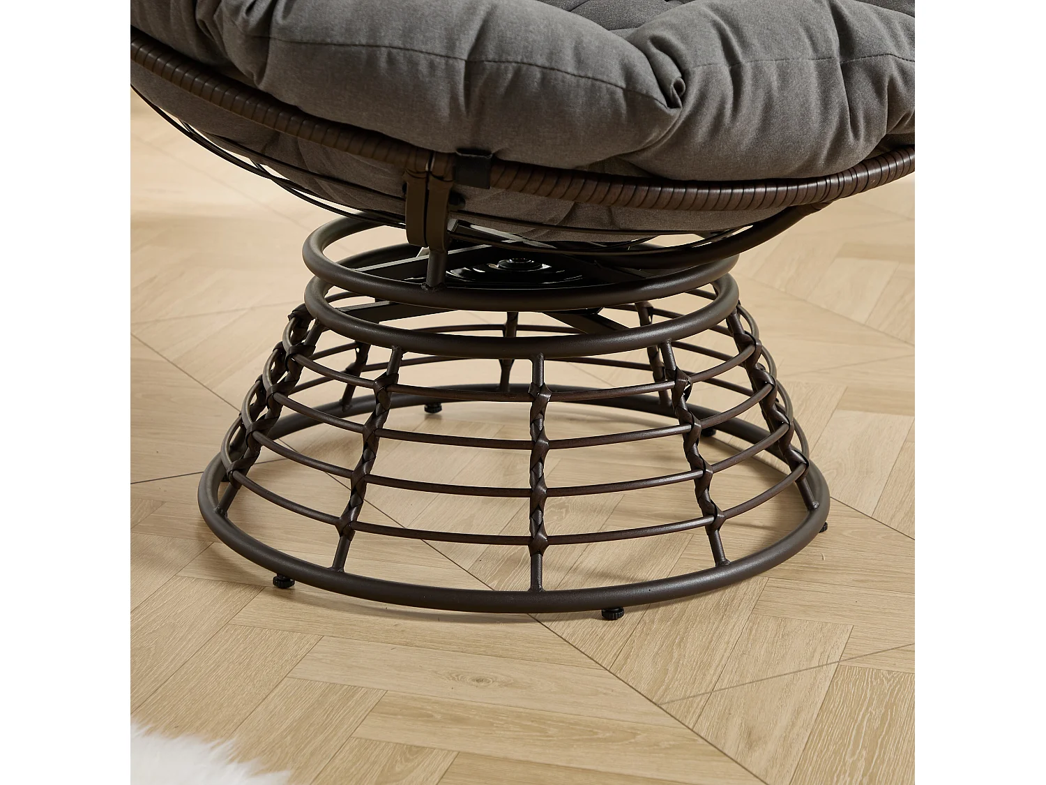 Sillón giratorio Papasan con asiento redondo de 92 cm, cojín grueso y estructura de acero