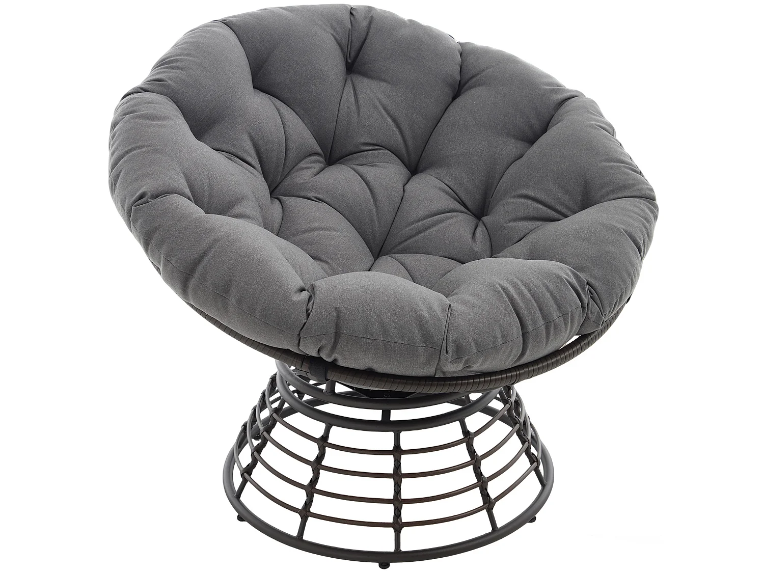 Sillón giratorio Papasan con asiento redondo de 92 cm, cojín grueso y estructura de acero
