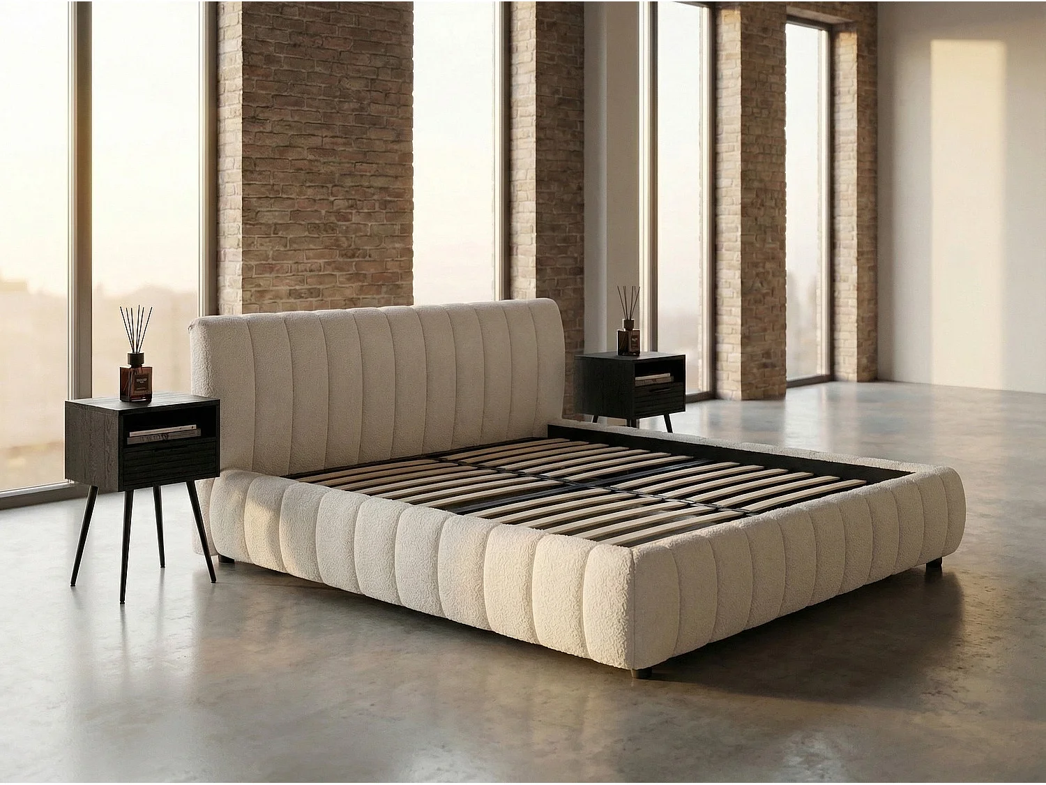 Cama tapizada - blanco crema Bouclé - ALIOTTA