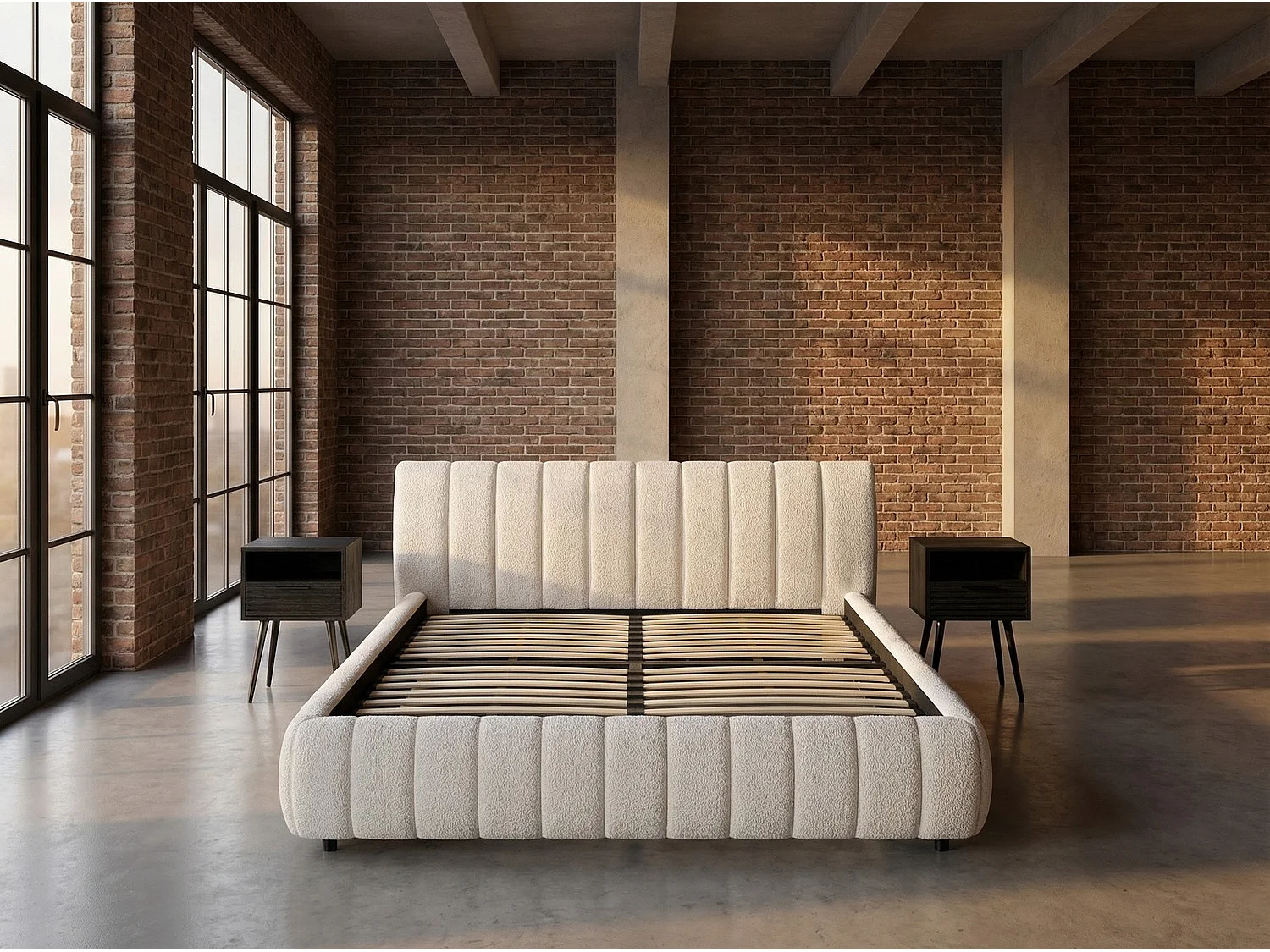 Cama tapizada - blanco crema Bouclé - ALIOTTA