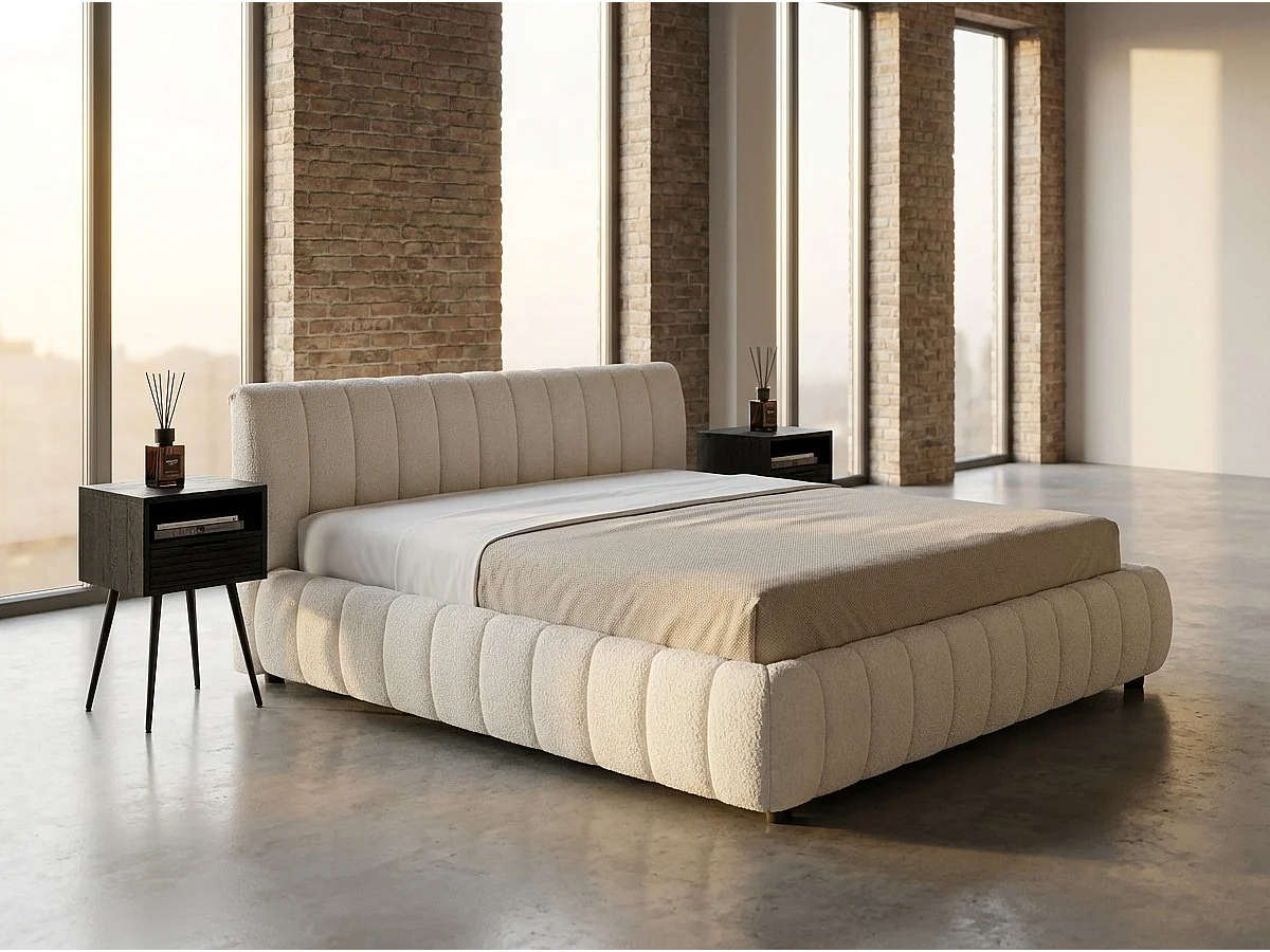 Cama tapizada - blanco crema Bouclé - ALIOTTA