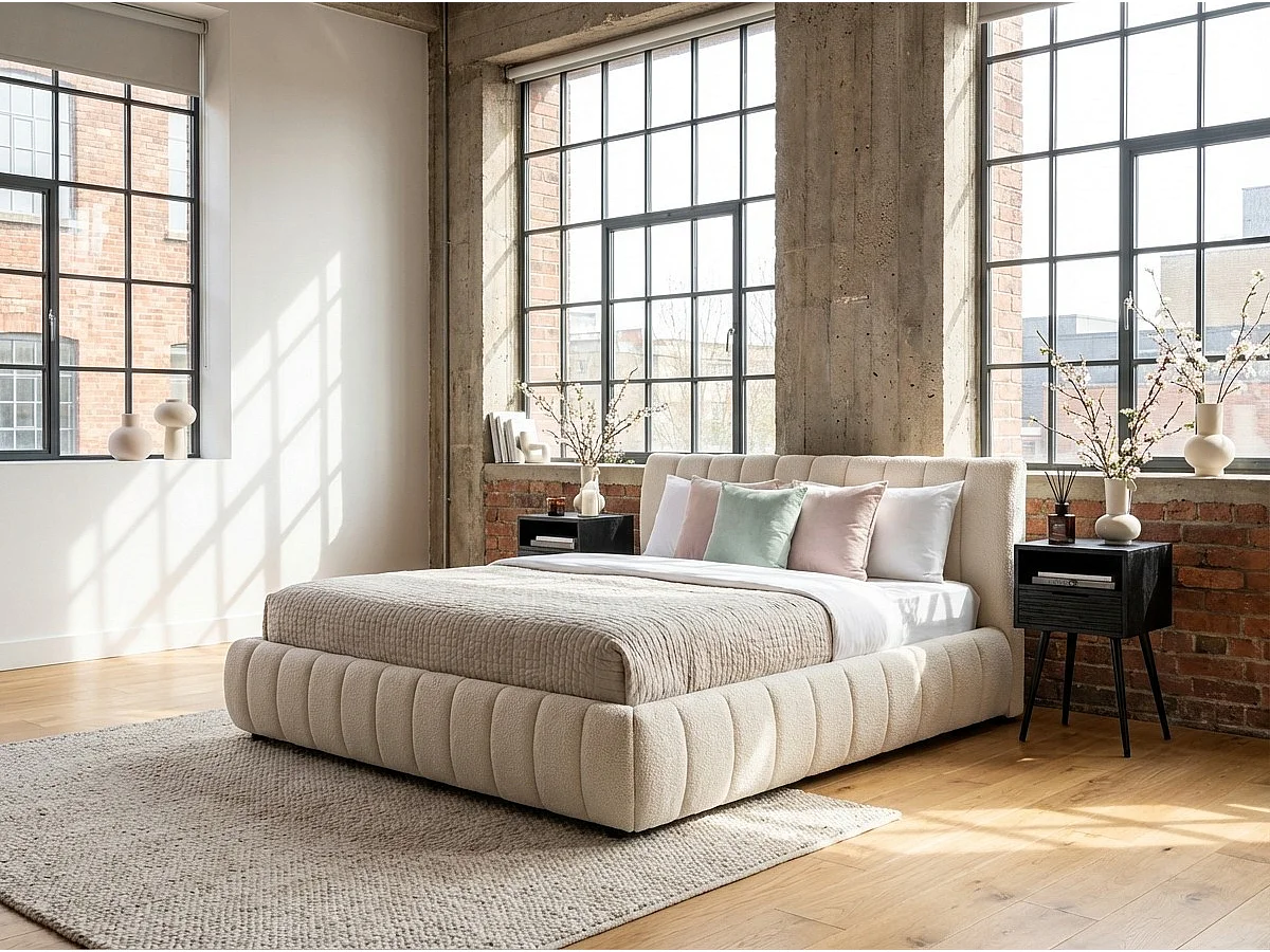 Cama tapizada - blanco crema Bouclé - ALIOTTA