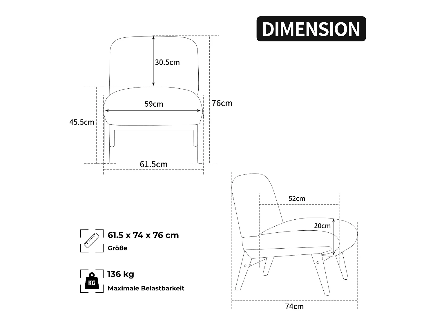 Sillón lounge escandinavo de chenilla con asiento ancho y patas de madera