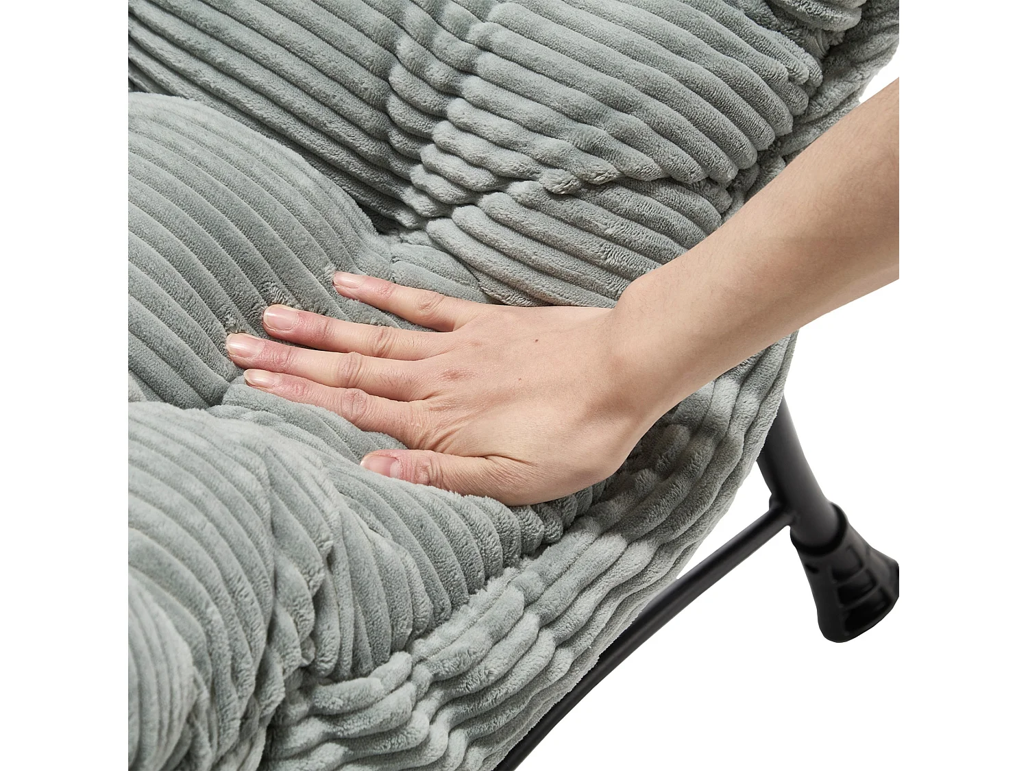 Fauteuil lounge en flanelle avec repose pieds, poche latérale et structure acier noire
