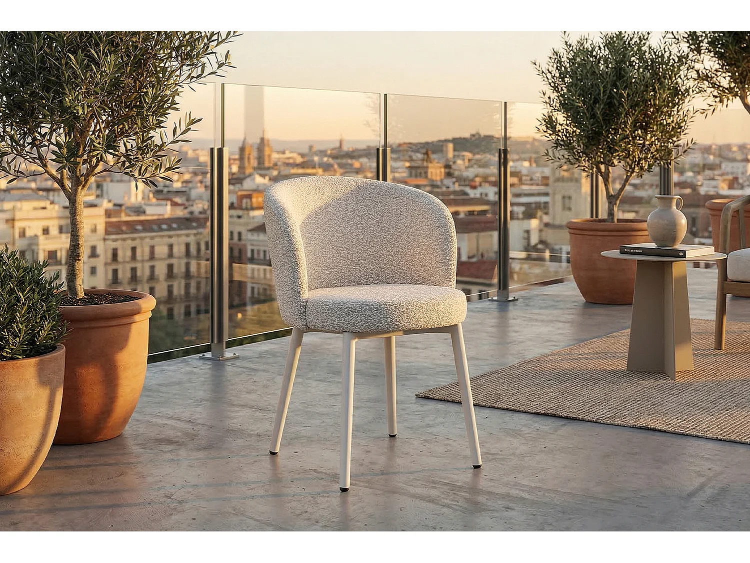 Silla de jardín - blanco crema SOLENZO Tejido plano - INDUS