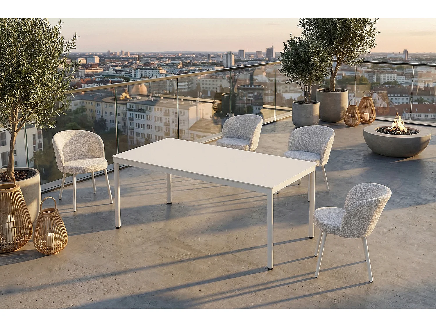 Silla de jardín - blanco crema SOLENZO Tejido plano - INDUS