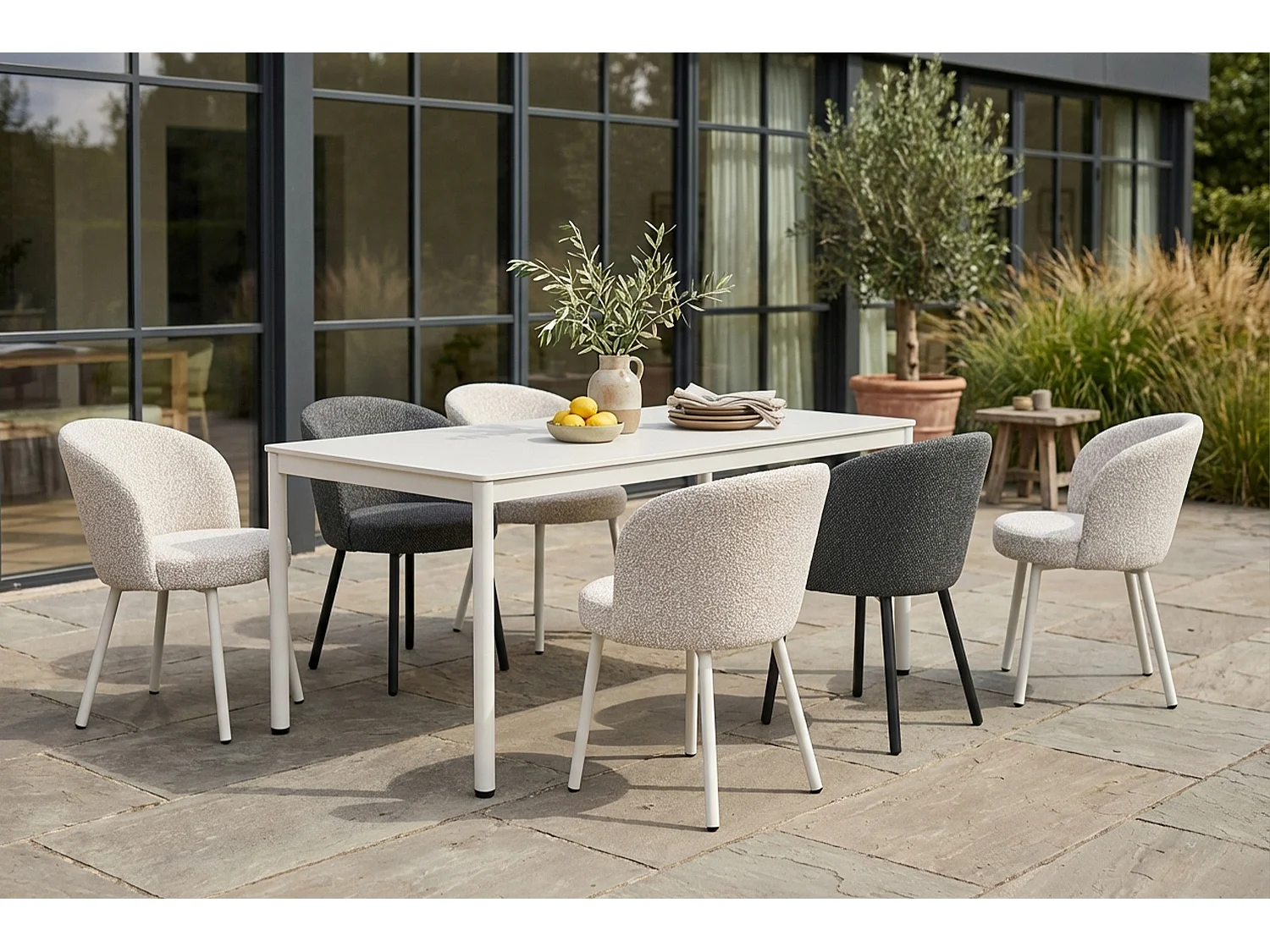 Silla de jardín - blanco crema SOLENZO Tejido plano - INDUS