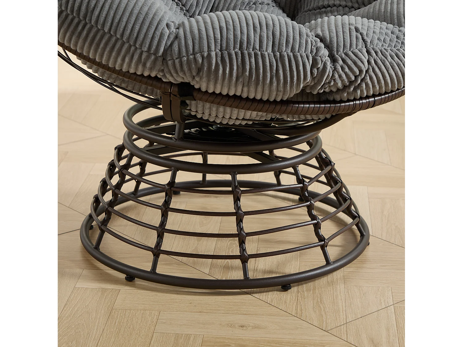 Fauteuil pivotant Papasan avec assise ronde de 92 cm, coussin épais et structure acier