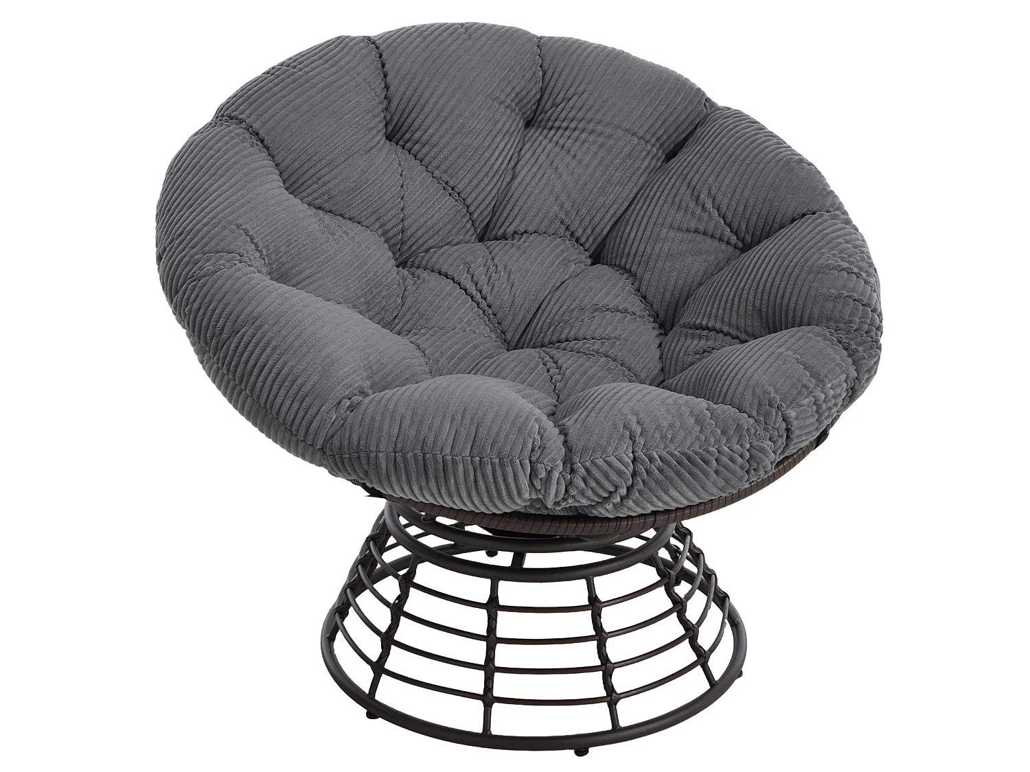 Fauteuil pivotant Papasan avec assise ronde de 92 cm, coussin épais et structure acier