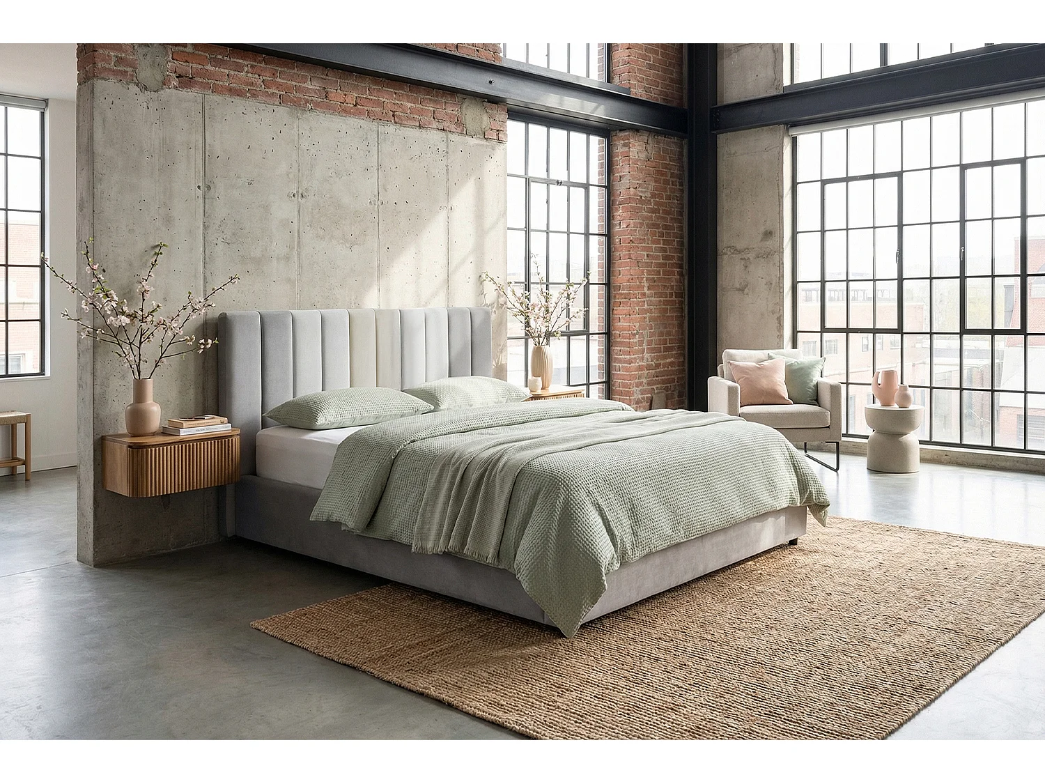 Cama tapizada - Gris terciopelo - CATTURA